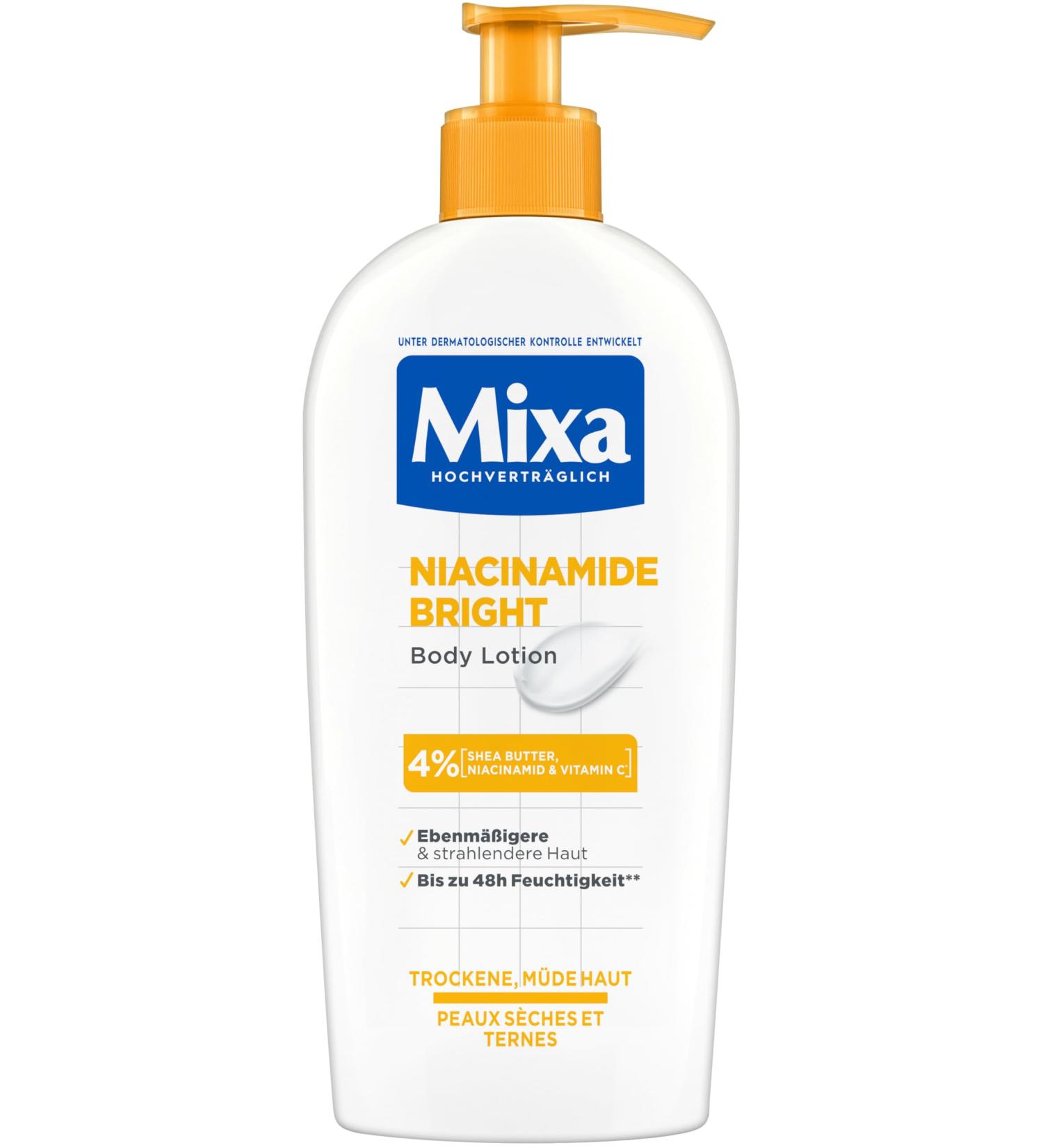 Mixa Mixa Moisturizing Body Lotion Suitable for Face Body and Hands Suitable for Dry and Tired Skin Niacinamide Bright Hypoallergenic 250ml