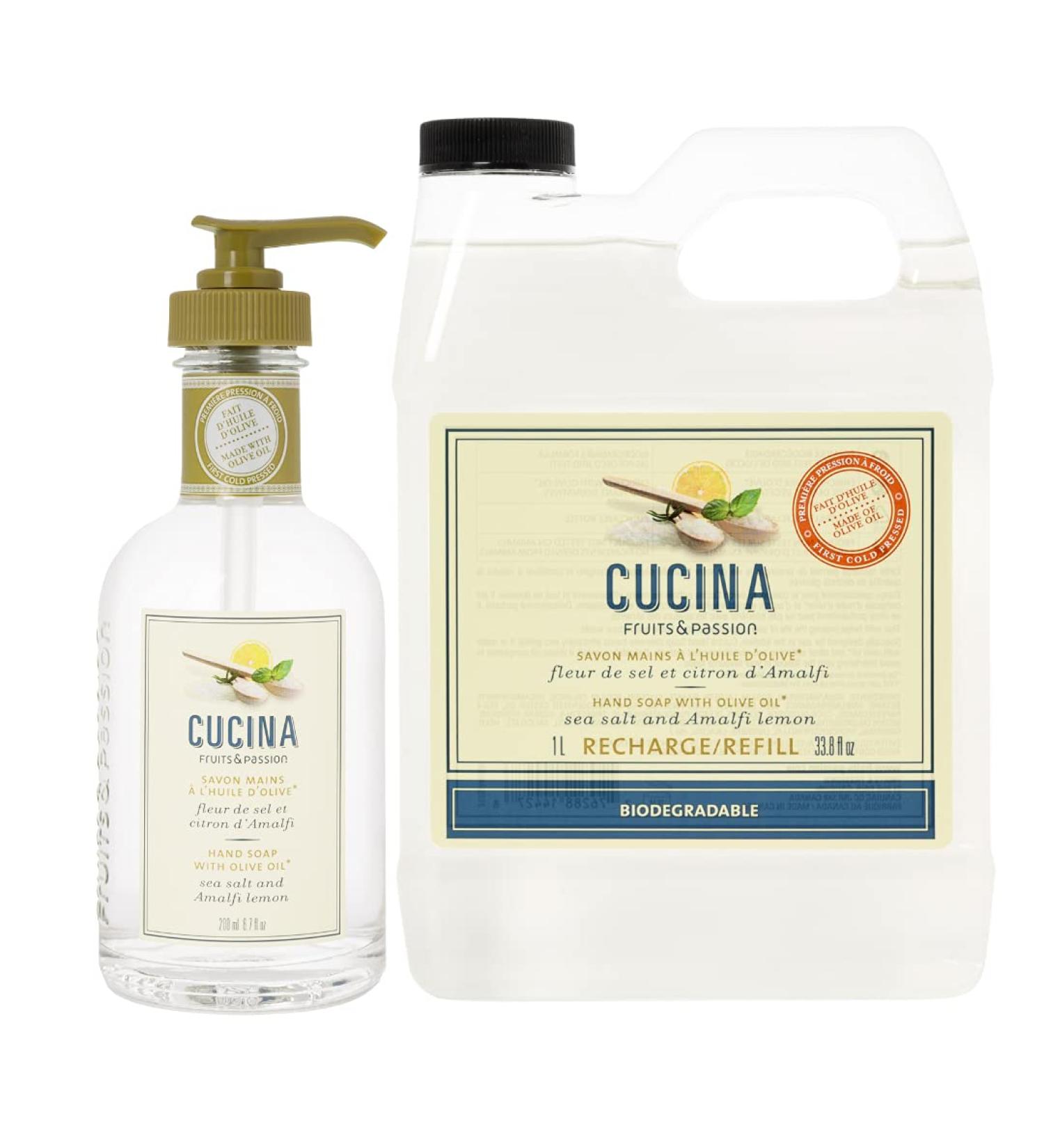 Cucina Hand Soap Set - Sea Salt and Amalfi Lemon - 200ml & 1L Refill - Buy Online on GoSupps.com