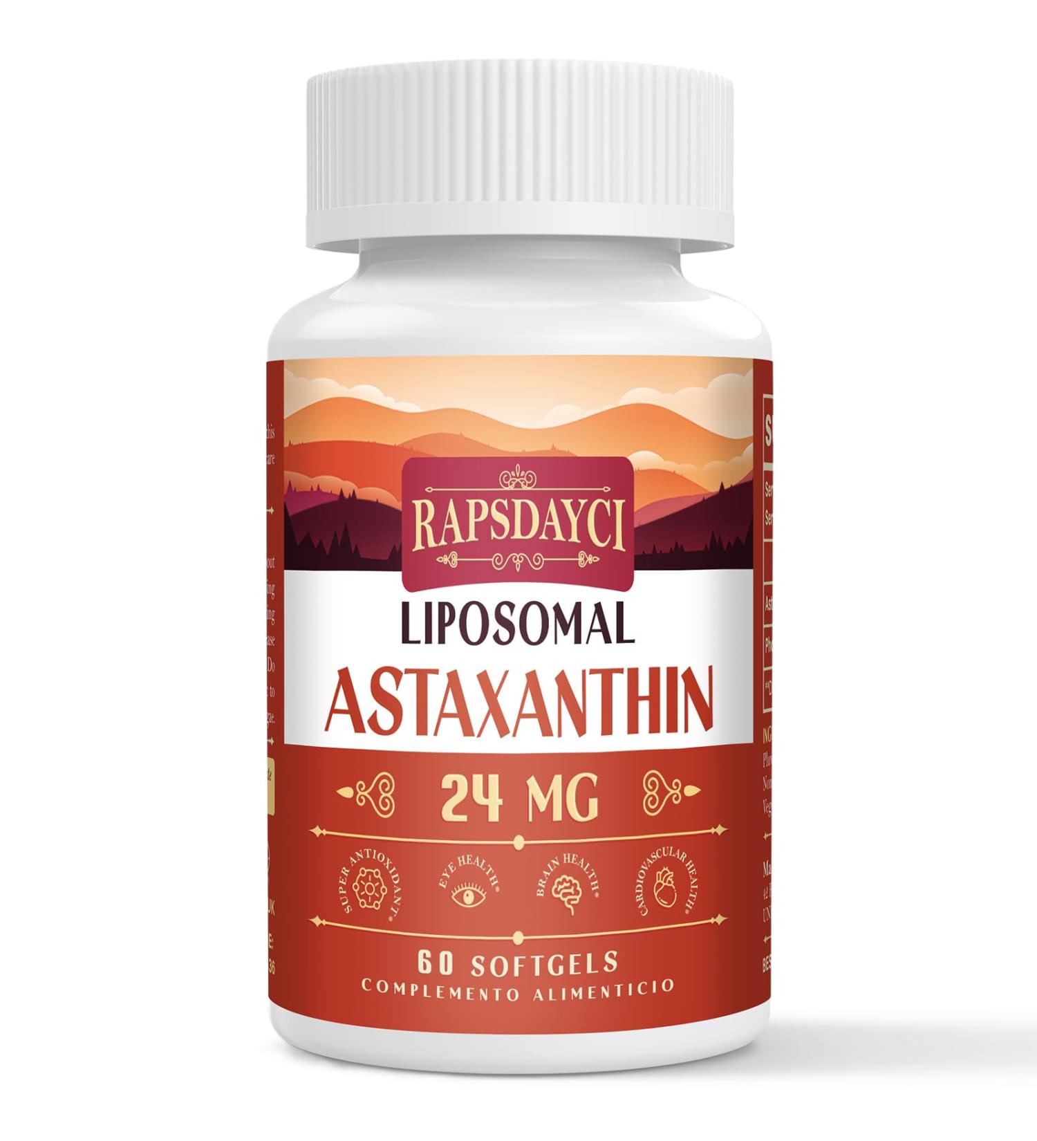 Liposomal Astaxanthin 24mg Supplement - Powerful Antioxidant for Eye & Immune Health - Superior Absorption - 60 Count - Buy Online on GoSupps.com