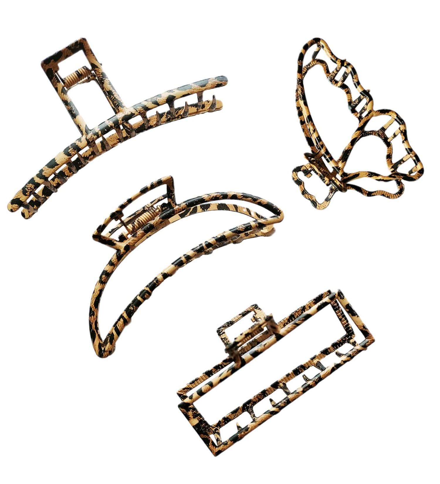 Premium Leopard Grain Claw Hair Clips - Set of 4 Metal Claw Clips for Hair Decoration - Buy Online on GoSupps.com