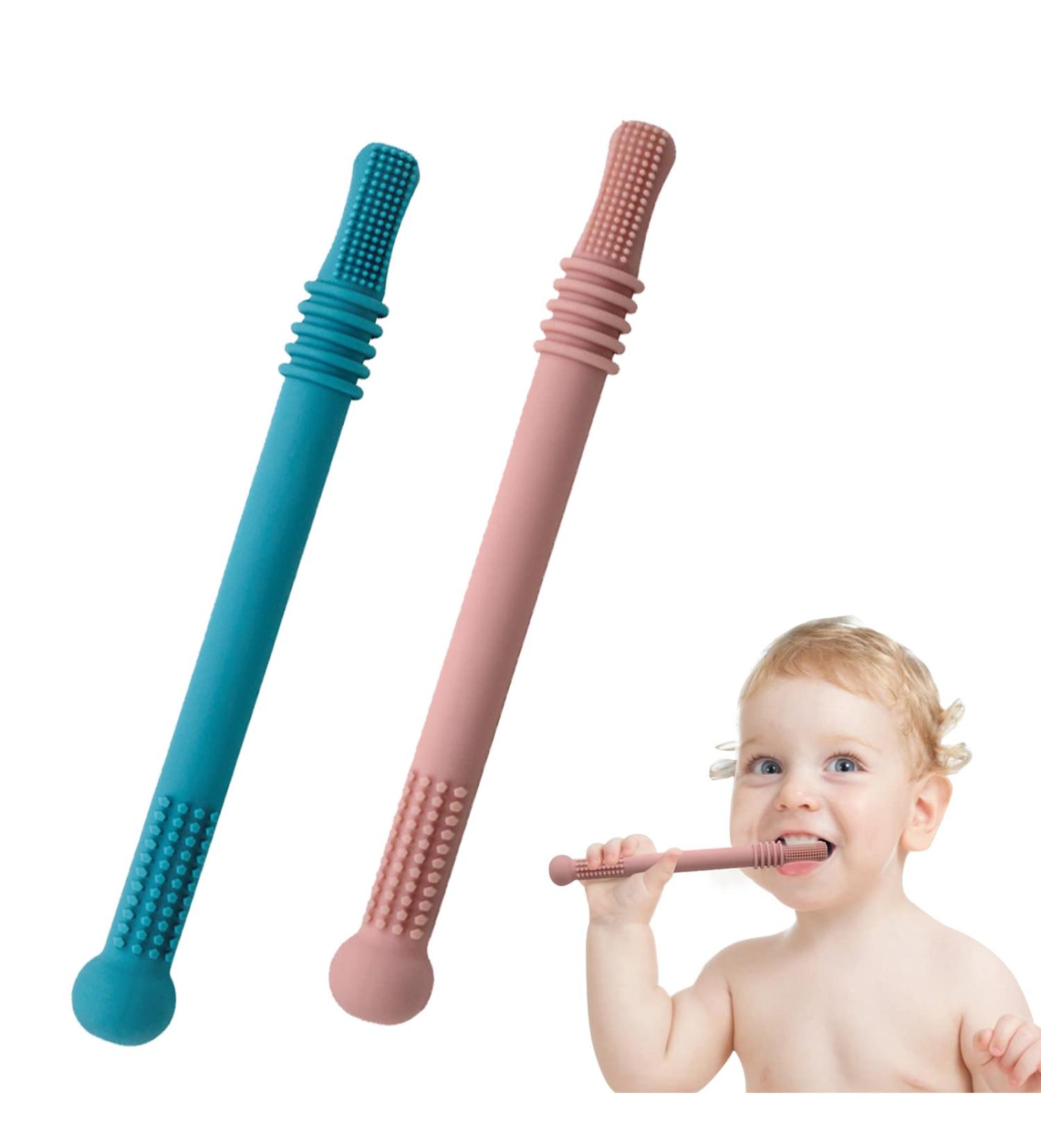 Buy Baby Bite Tube & Soft Food Silicone Toy for Toddlers | Sensory Exploration & Teething Relief - 0-6 Months (Blue & Pink) | International Shipping - Buy Online on GoSupps.com