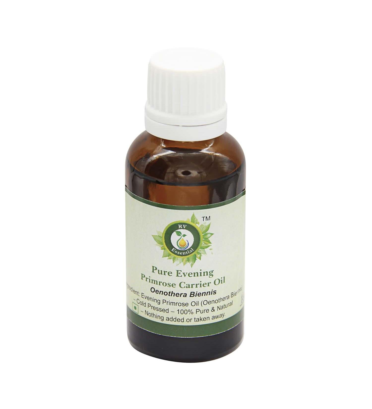 R V Essential Pure Evening Primrose Oil | Oenothera Biennis | 100% Natural Cold Pressed | for Face, Skin Care, Hair Care, Scalp Massage, Body Massage | 15ml | 0.507oz