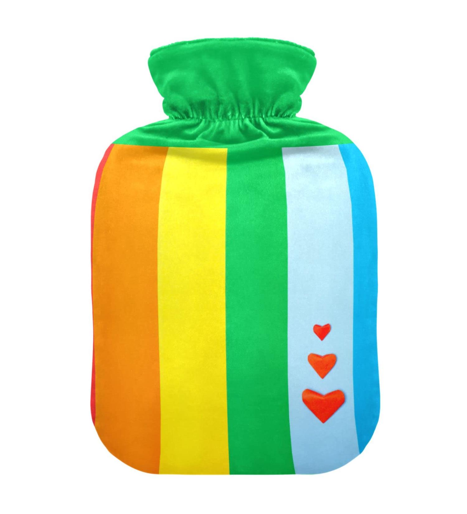 Durable 1L Heat Bottle for Pain Relief - Rainbow Heart Pattern Perfect for Hands Feet Shoulders & Neck | Ideal Heating Bag for Cramps & Therapy - Buy Online on GoSupps.com