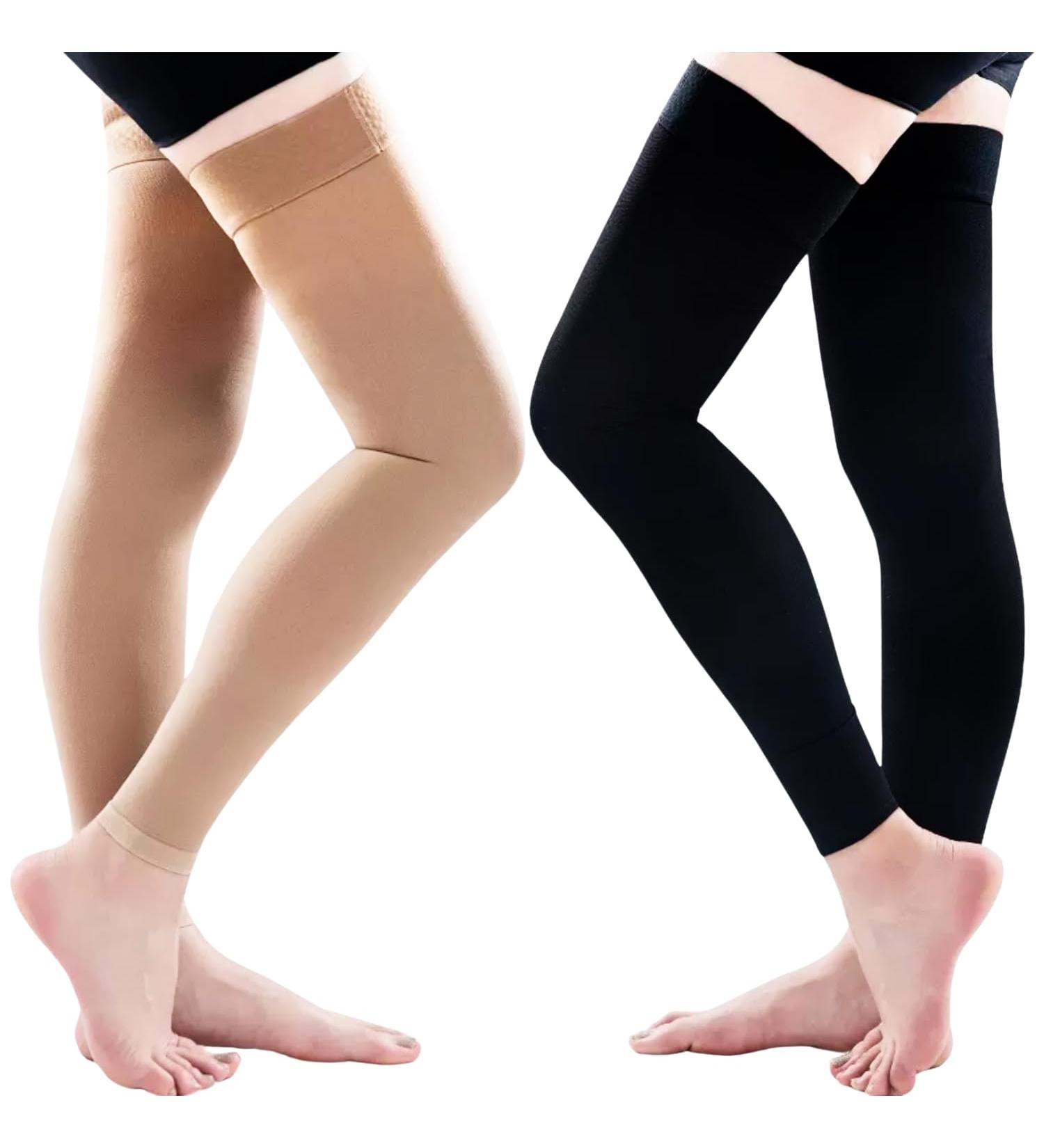 Medical Compression Stockings 10-20 mmHg for Women & Men | Thigh High Footless Varicose Vein Support Socks | Plus Size Improved Circulation & Swelling Relief in Beige - Buy Online on GoSupps.com