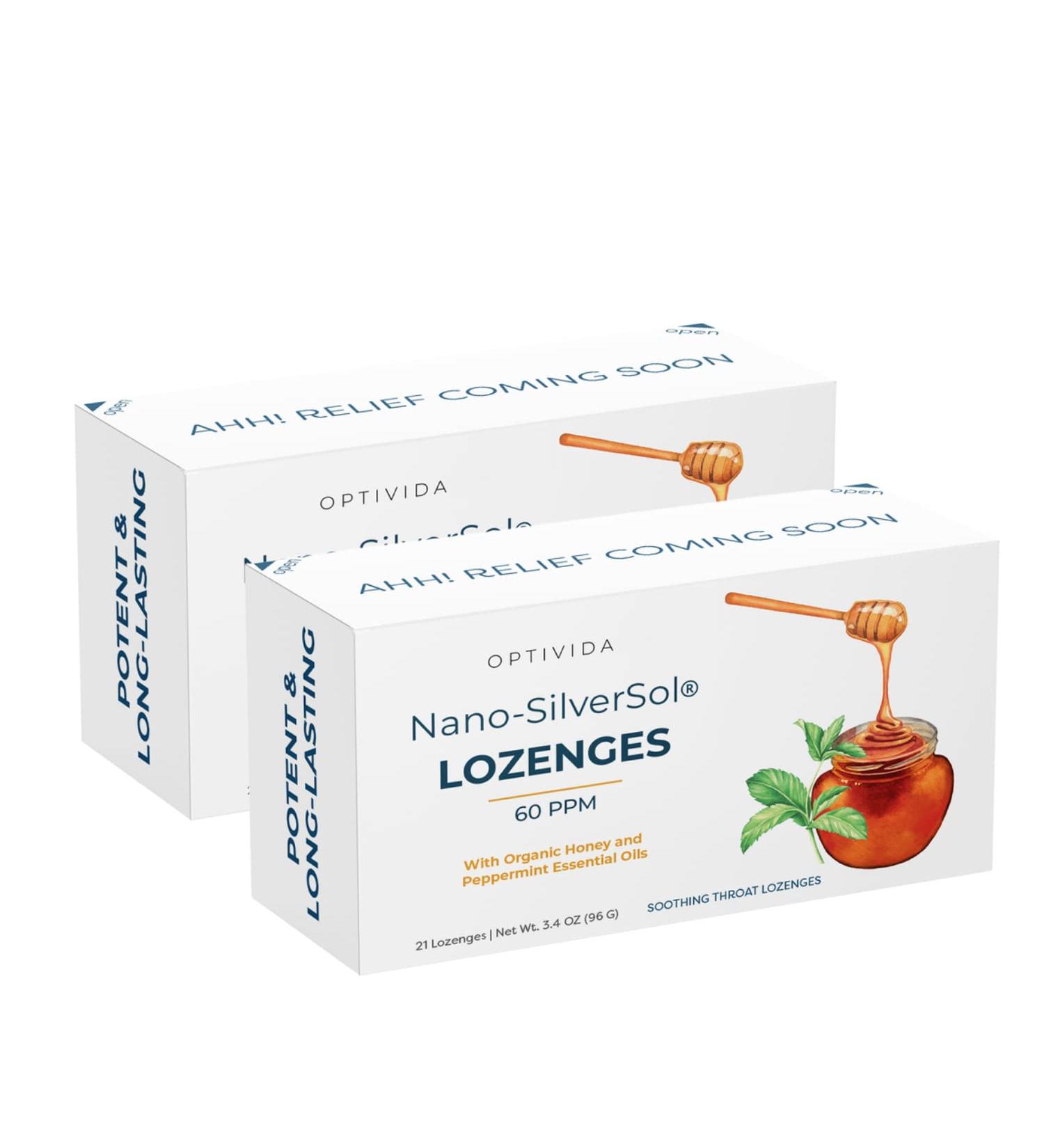 Optivida Health Nano-Silver Lozenges 60PPM - Immune Support Cough Drops with Lemon Oil, Honey & Peppermint - 2 Pack - Buy Online on GoSupps.com
