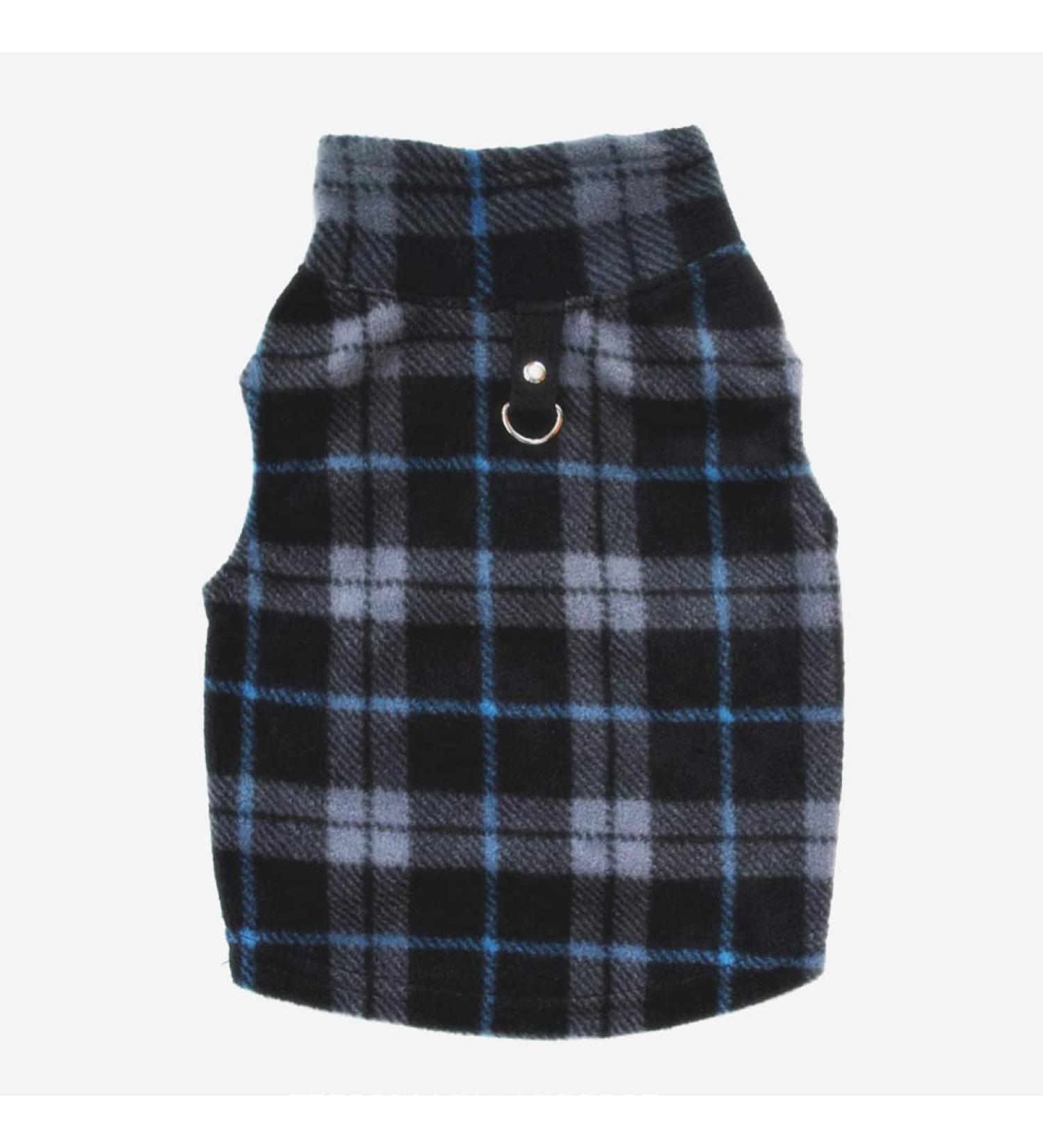 PIXRIY X-Small Dog Sweater Fleece Vest with Leash Ring for Winter - Christmas Puppy Clothes for Small Dogs and Cats - Black Grey Plaid - Buy Online on GoSupps.com
