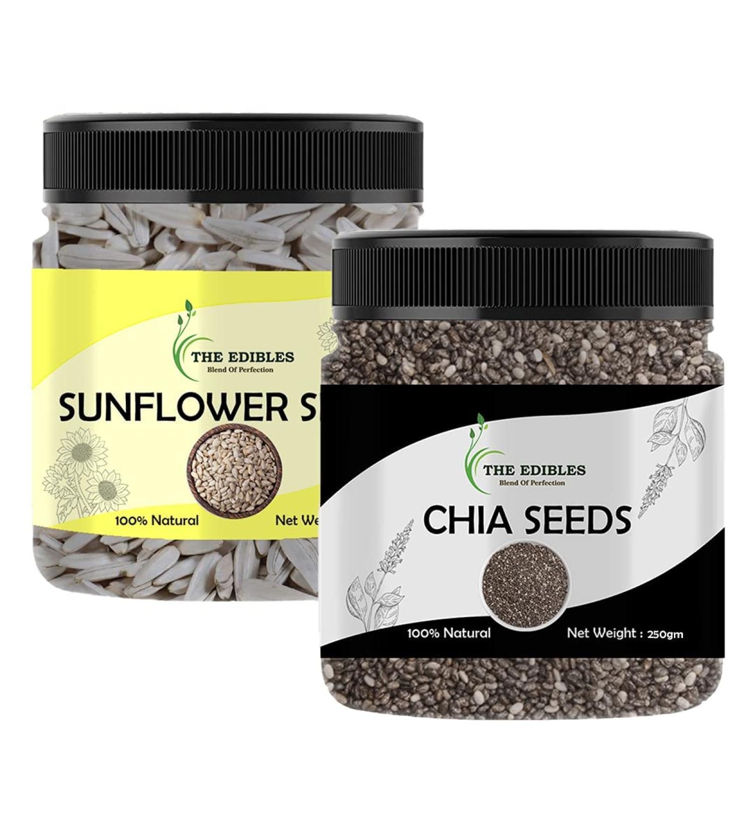 THE EDIBLES Combo Seeds Raw Chia Seeds Superfood For Eating and Raw Sunflower Seeds for Eating Healthy Seeds 250 gms Each Total 500 gms_Packing May Vary - Buy Online on GoSupps.com