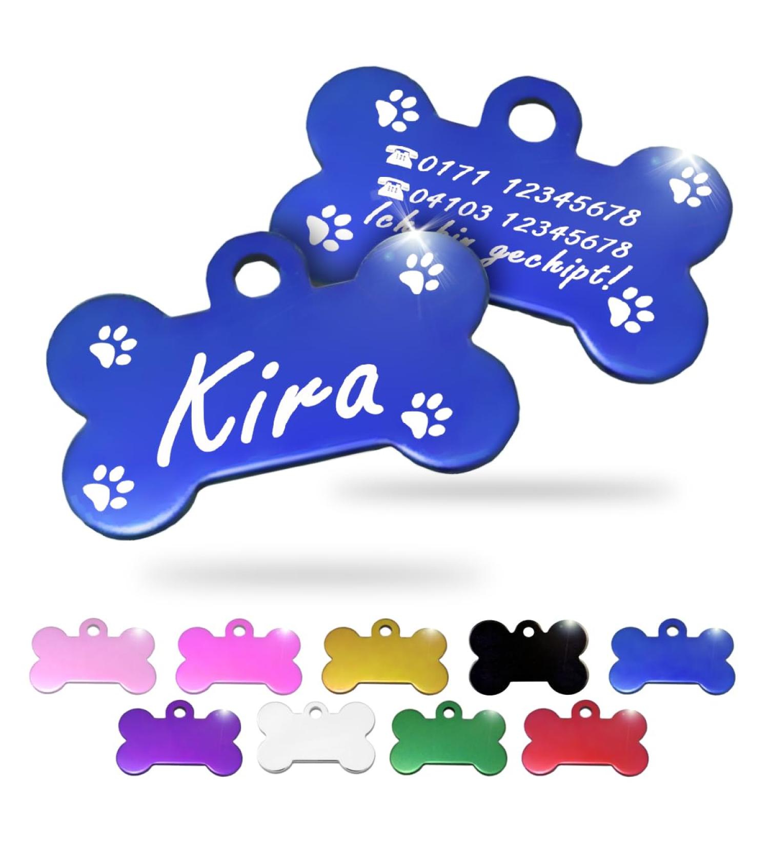 Personalized Bone-Shaped Dog & Cat Pendants - Engraved Ibera Gifts | Customizable for Small to Medium Pets (Blue Paws) - Buy Online on GoSupps.com