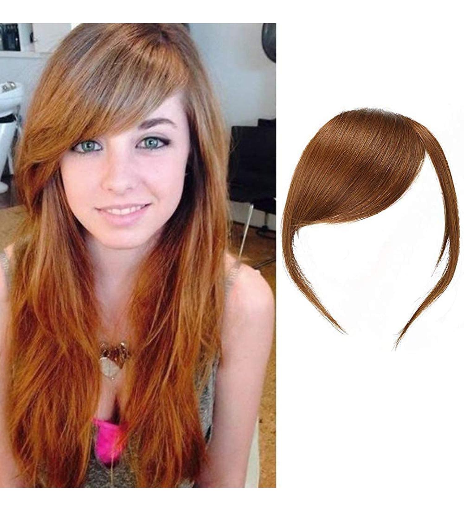 Thick Side Bangs Real Human Hair Bangs Clip In Side Bangs Straight Fringe Hair Extensions(Light Brown Color With Temples) Thick with Temple Light Brown - Buy Online on GoSupps.com