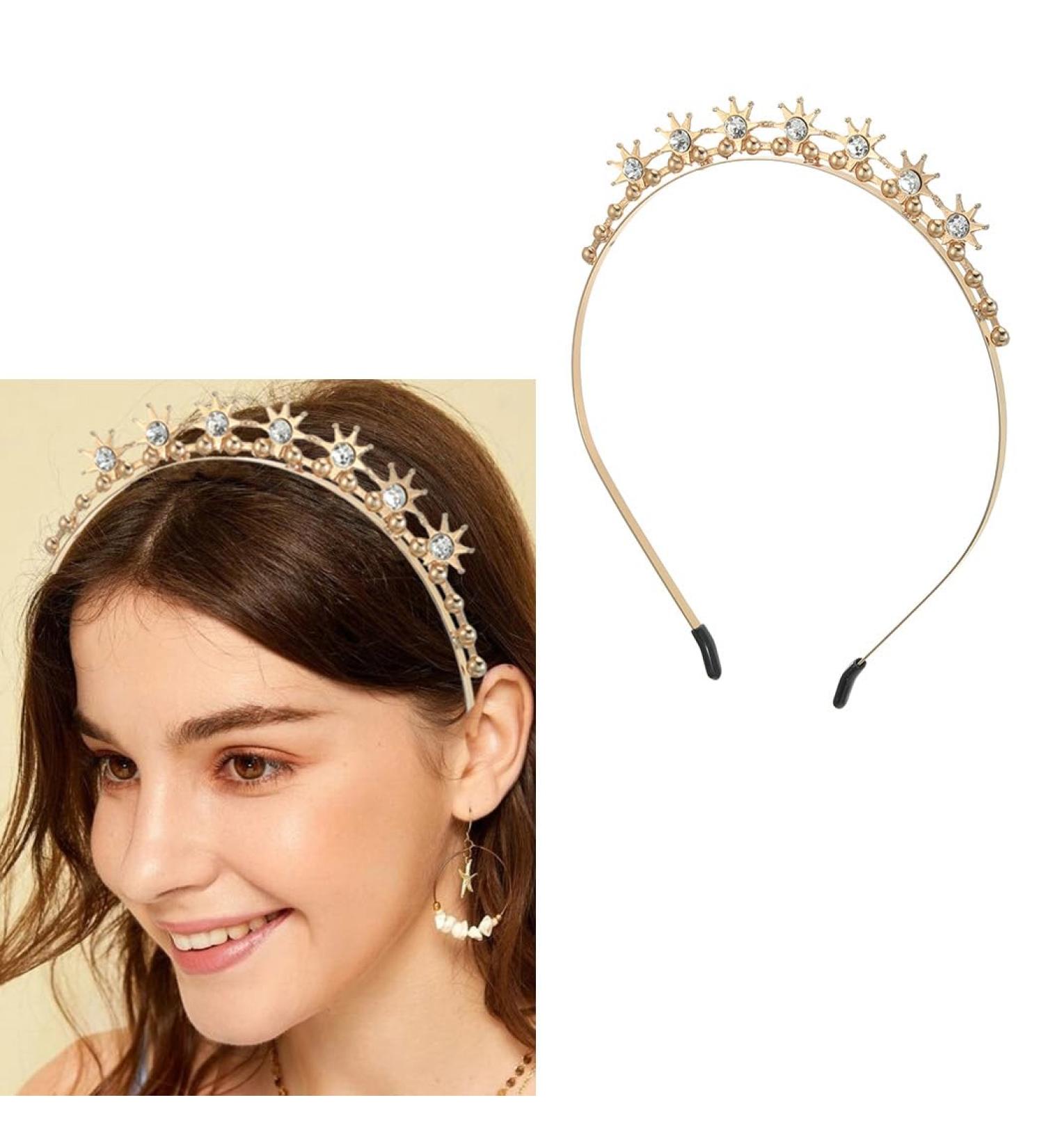 Zoestar Crystal Headband Gold Sparkly Star Headpiece Bridal Rhinestone Hair Hoop Beads Party Custom Hair Accessories for Women and Girls - Buy Online on GoSupps.com
