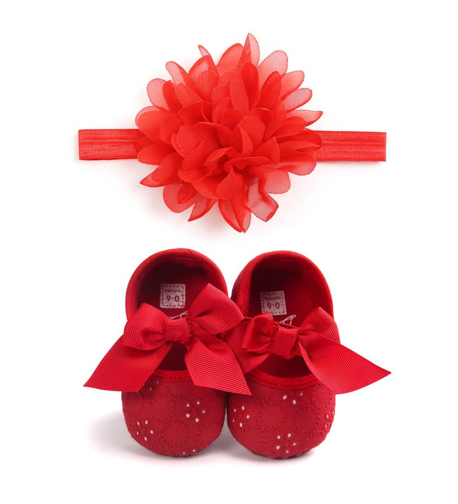 MACHSWON Baby Girls First Walking Shoes Mary Jane Flats with Bow-Knot | Anti-Slip Princess Christening Shoes | Infant Outdoor Shoes | Headband Included | 6-12 Months (Red) - Buy Online on GoSupps.com