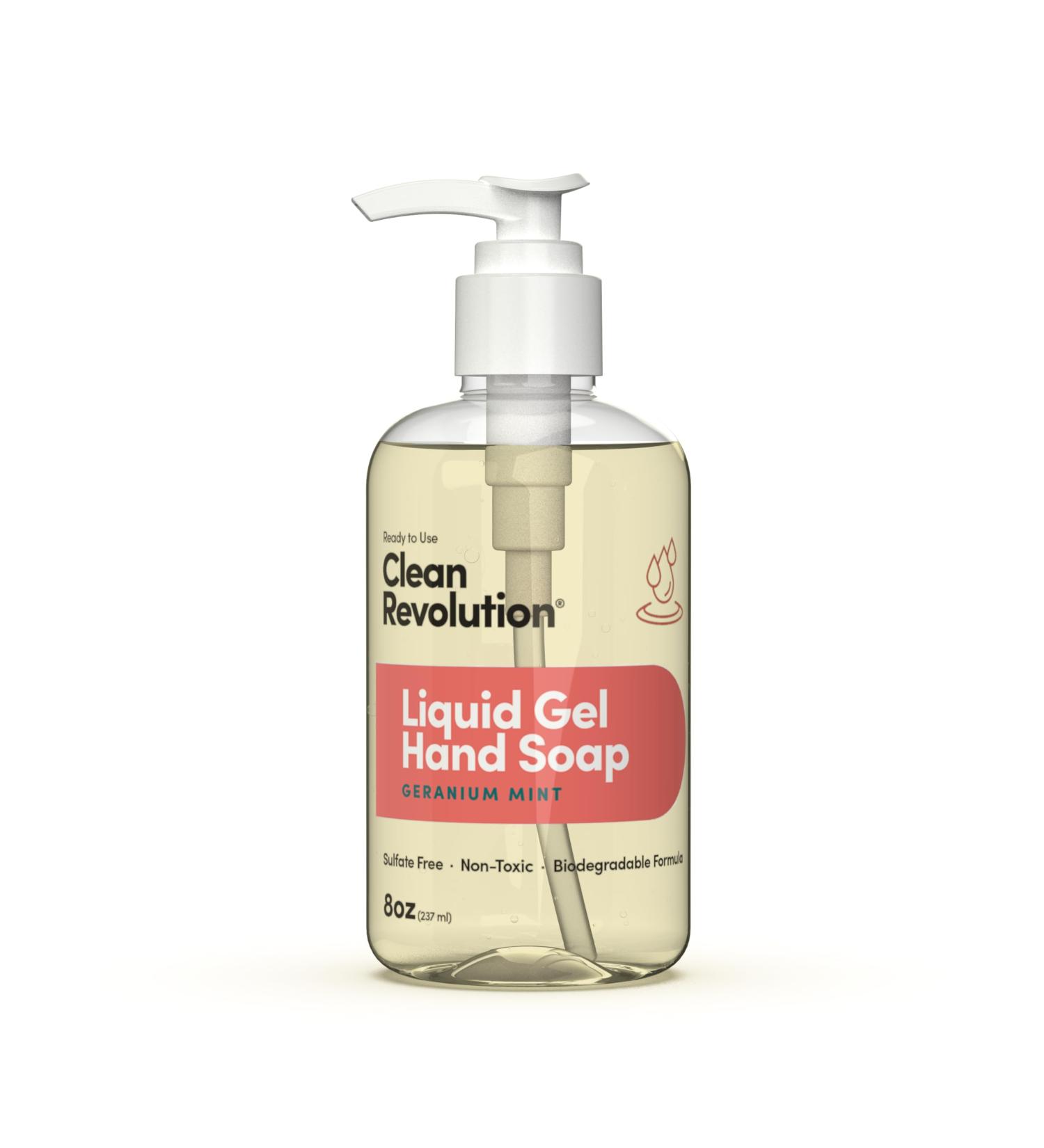 Clean Revolution Liquid Gel Hand Soap Silky Rich Liquid Quick Lather Fast Rinsing Contains Real Essential Oils (Geranium Mint) 8 Fl Oz (Pack of 6) - Buy Online on GoSupps.com