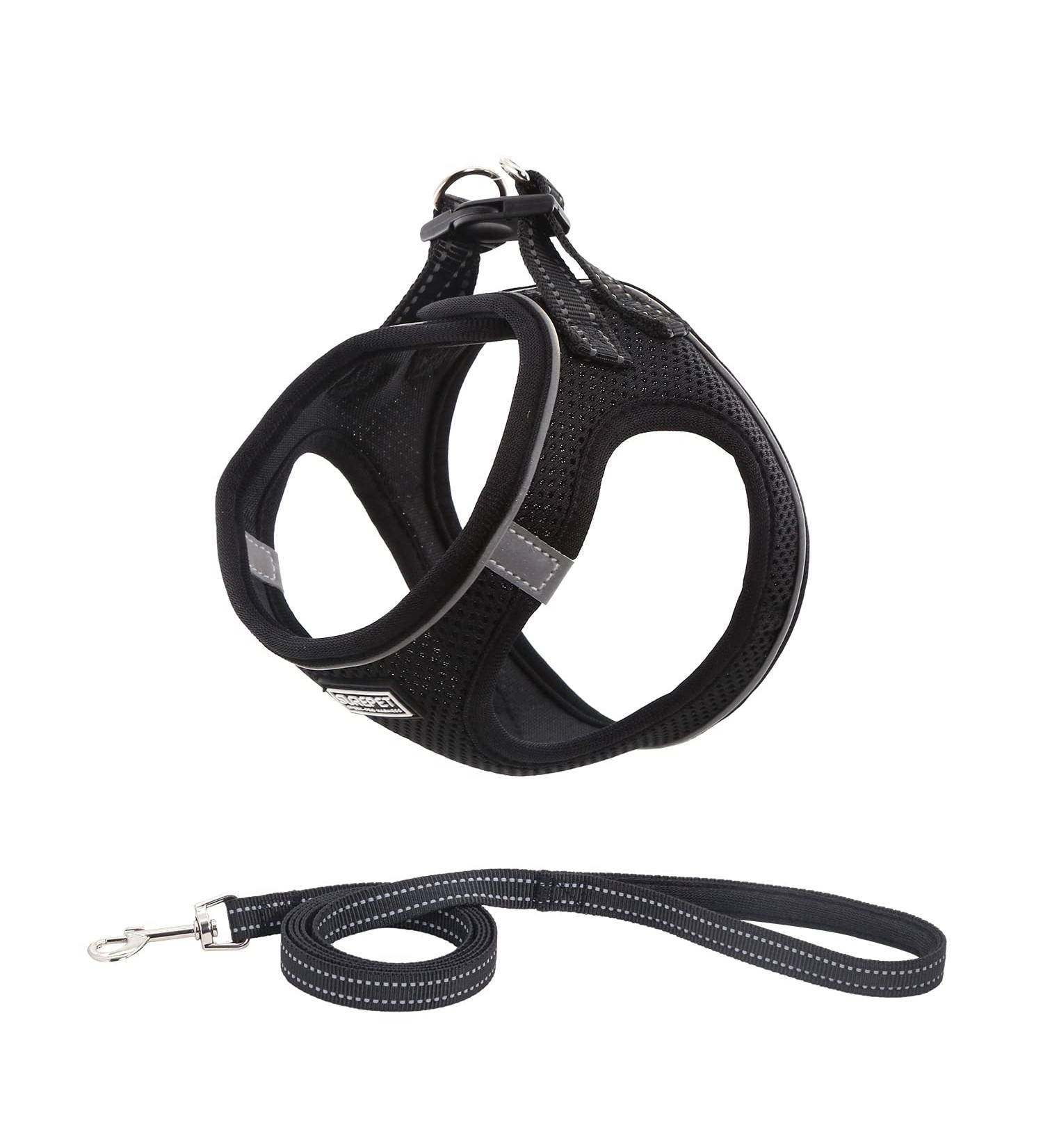 Suredoo XS Black Dog Harness with Leash - Reflective Anti-Training Chest Harness for Small Dogs Cats & Puppies - International Shipping Available - Buy Online on GoSupps.com