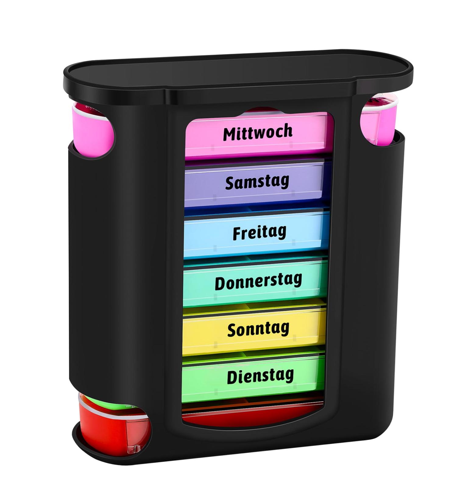 Collazoey 7-Day Pill Box Organizer | Travel Tablet Box for Medications & Vitamins | German Version | Colorful Design - Buy Online on GoSupps.com