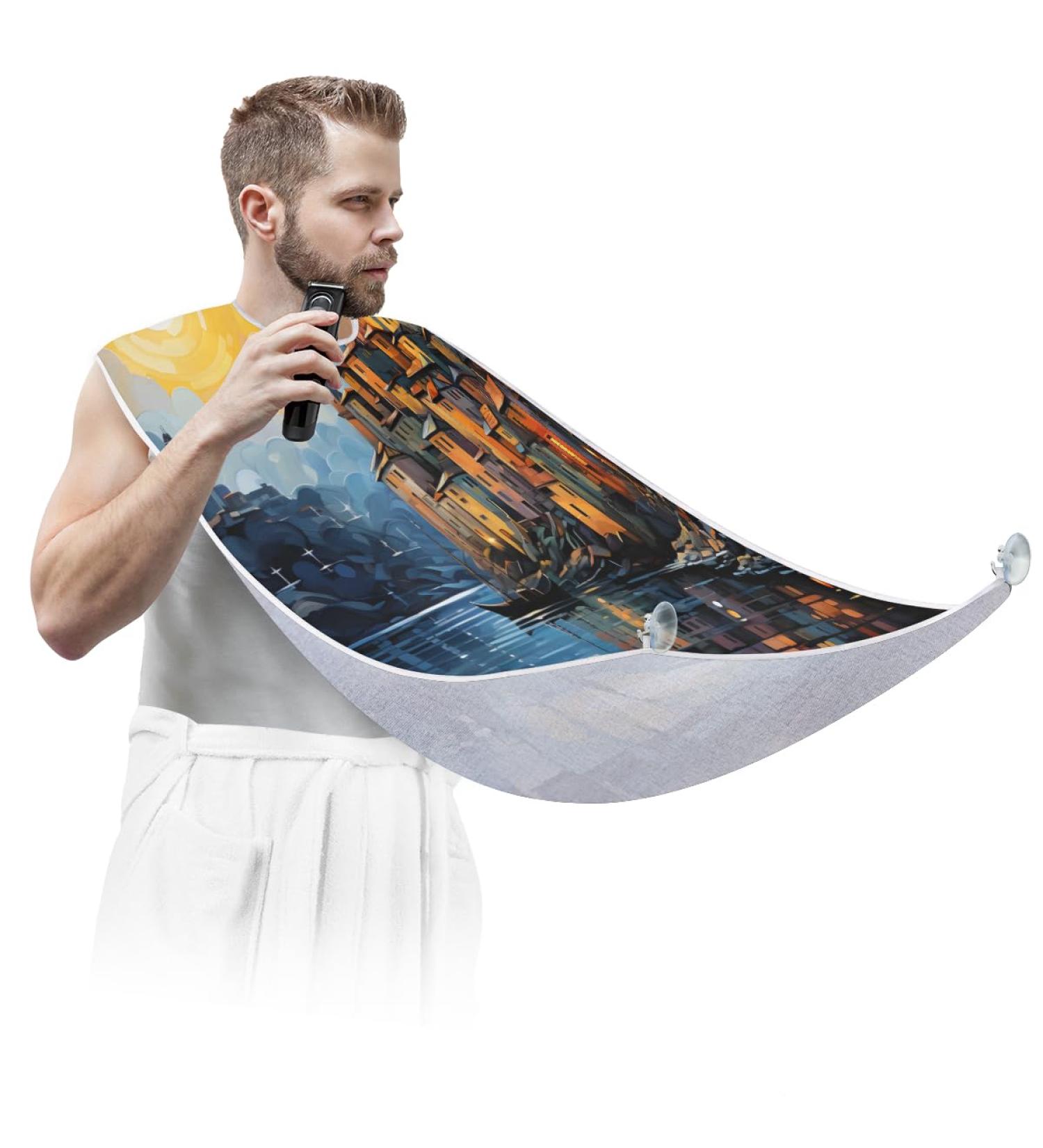 Oil Painting City Landscape Beard Bib Apron | Beard Hair Catcher for Men | Perfect Father's Day & Anniversary Gift - Buy Online on GoSupps.com