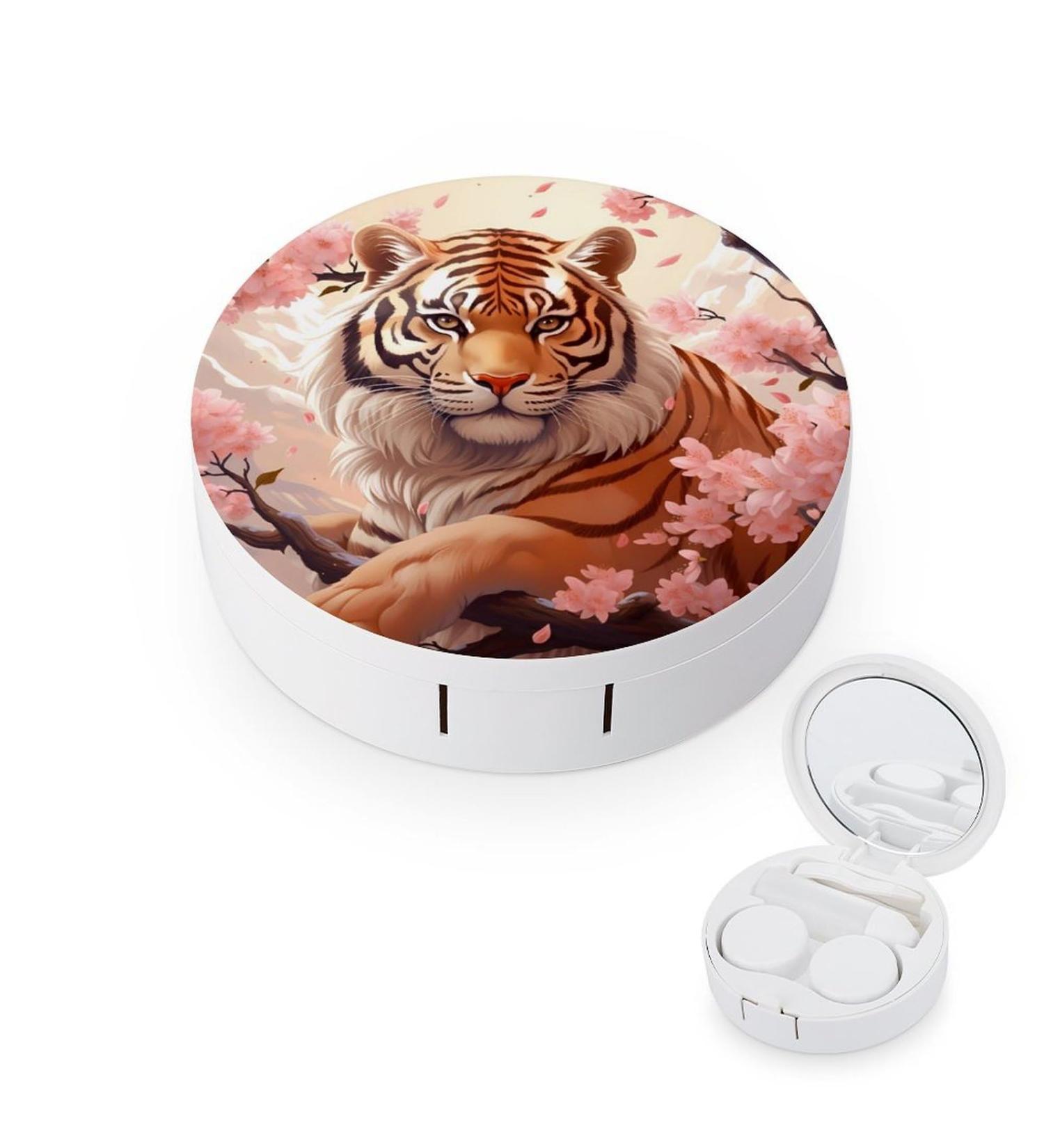 Tiger Japanese Cherry Blossom Contact Lens Case with Mirror | Cute Portable Travel Kit - Buy Online on GoSupps.com