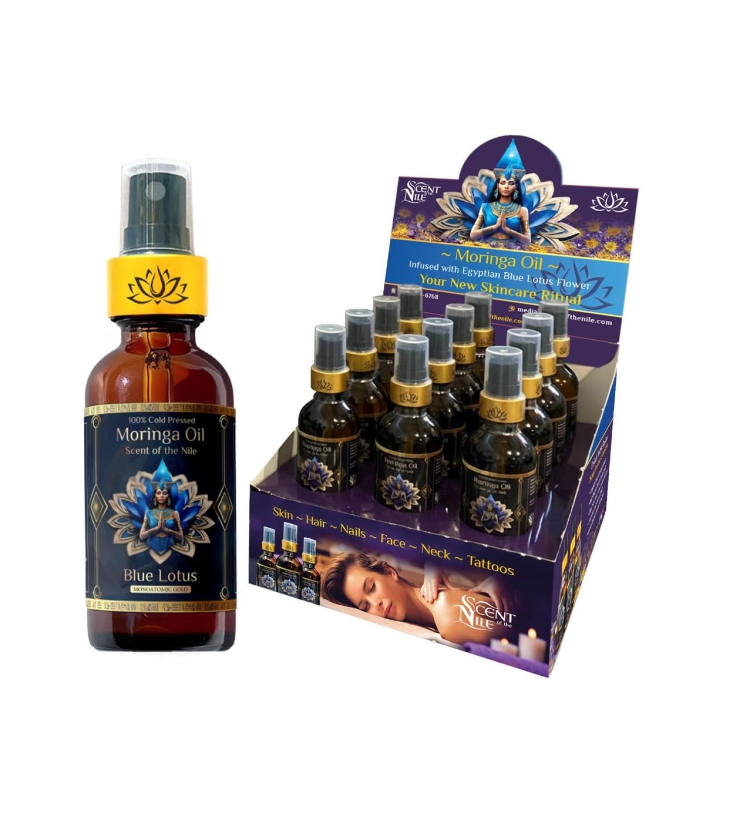 Pure Organic Moringa Oil with Blue Lotus Deep Hydrating & Anti-Aging Ritual Oil for Skin Hair & Nails | Dealer/Distributer Countertop Display 2oz. (12 pack) - Buy Online on GoSupps.com