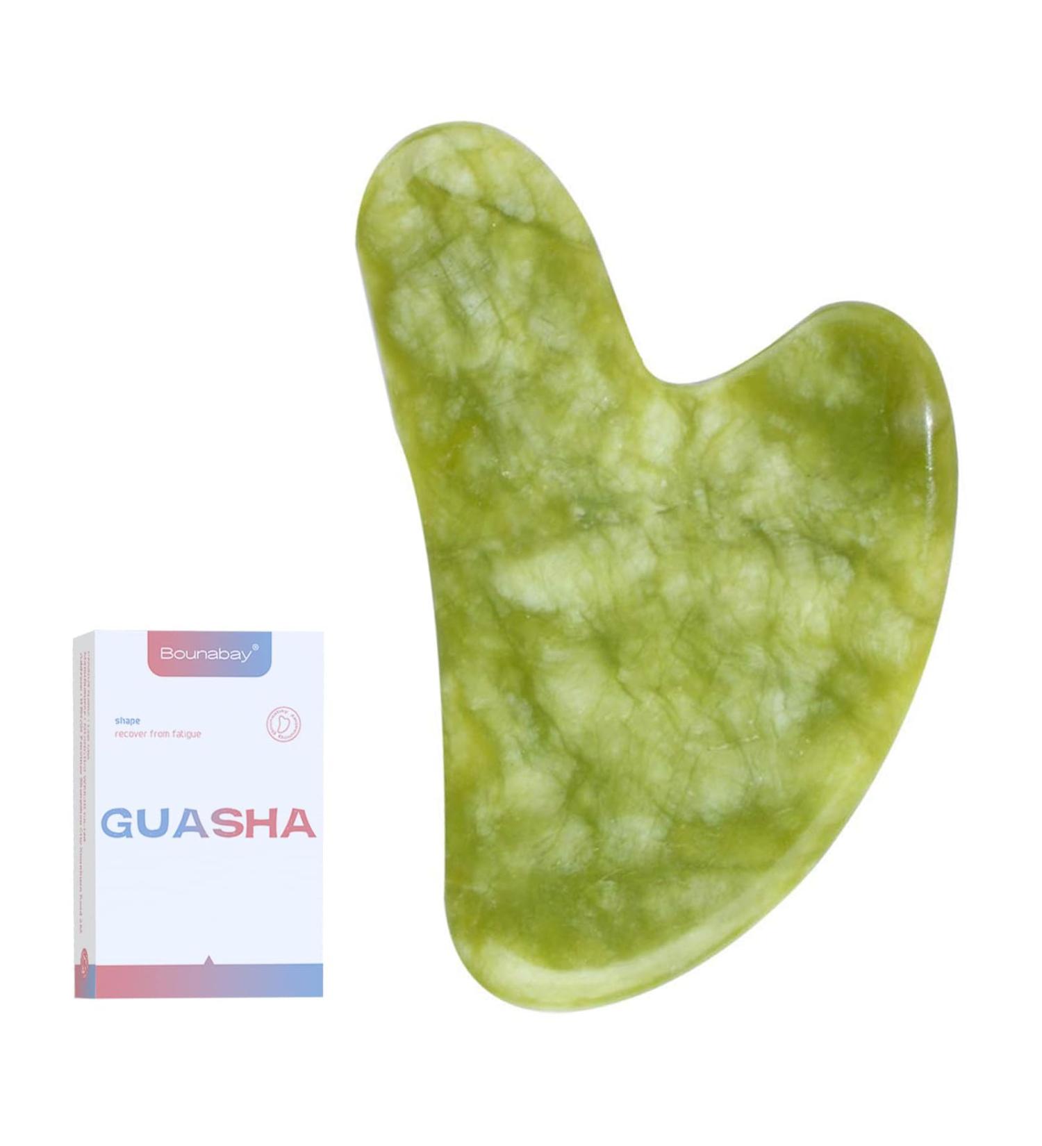 Bounabay Gua Sha Stone - Jade Facial Massage Tool for Eye Puffiness Skin Tightening & Anti-Aging Shop Internationally - Buy Online on GoSupps.com