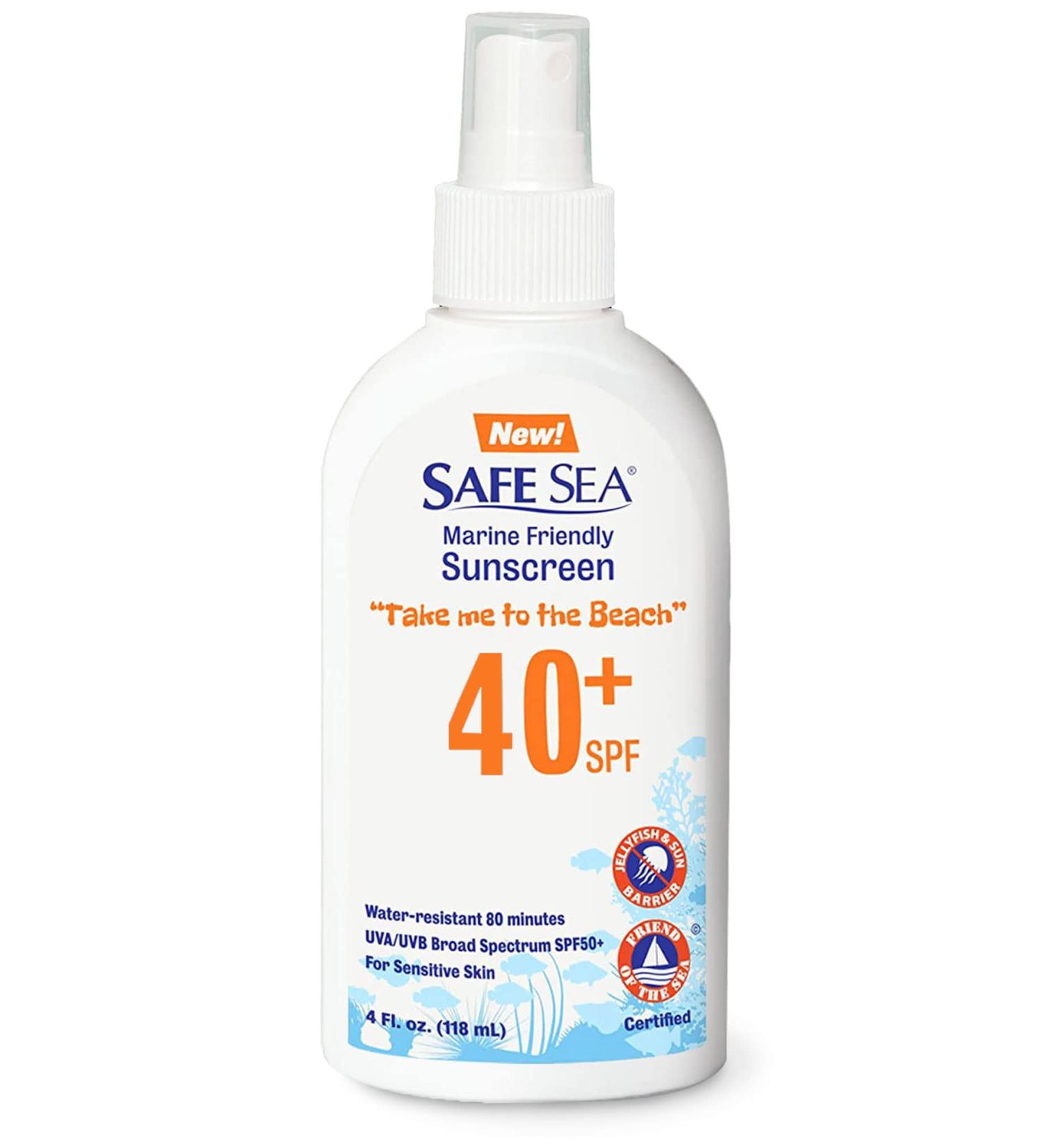 Safe Sea SPF 40+ Jellyfish Sting-Blocking Sunscreen Spray 4 Fl oz - Waterproof, Biodegradable, Coral Reef-Safe - Body & Face Sunscreen with Anti-Jellyfish Protection - 3.99 Fl Oz (Pack of 1) - Buy Online on GoSupps.com