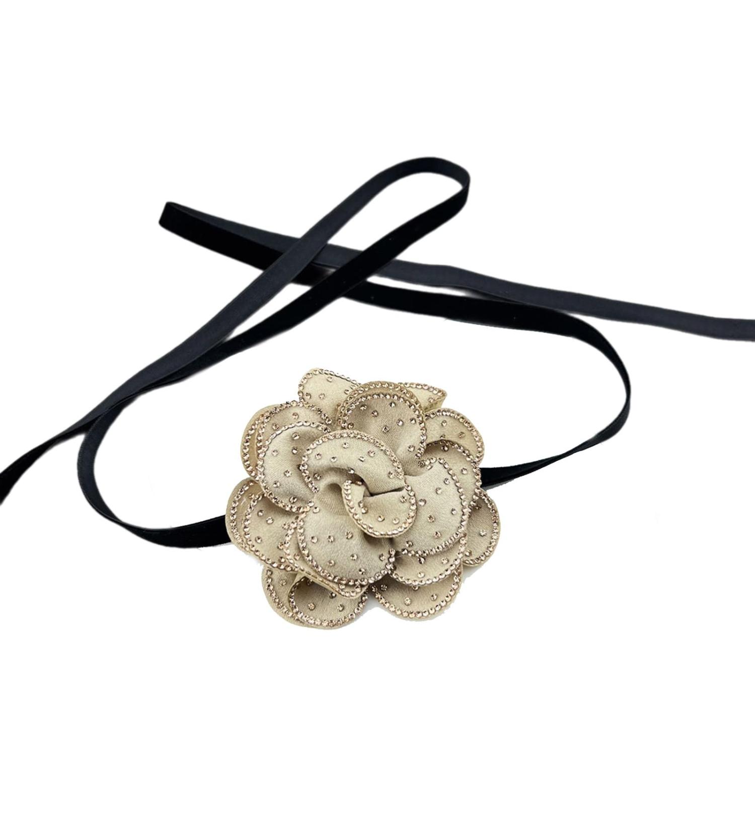 Southjieling Crystal Strass Flower Choker Necklace | Vintage Camelia Flower Lace-Up Chain for Women & Girls | Khaki Wide Cord Jewelry - Buy Online on GoSupps.com