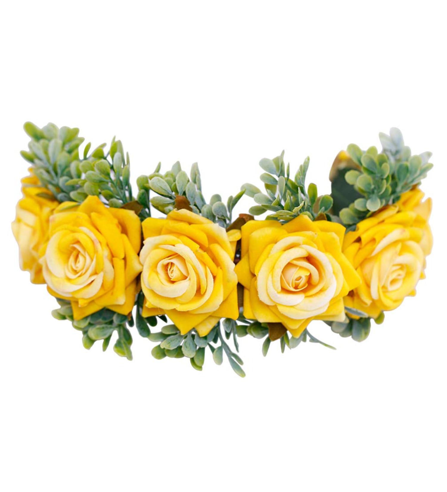 minkissy Flower Headband Floral Headdress Artificial Rose Hair Wedding Fabric Hair Band Cosplay Headwear for Girls Women Brides Yellow - Buy Online on GoSupps.com