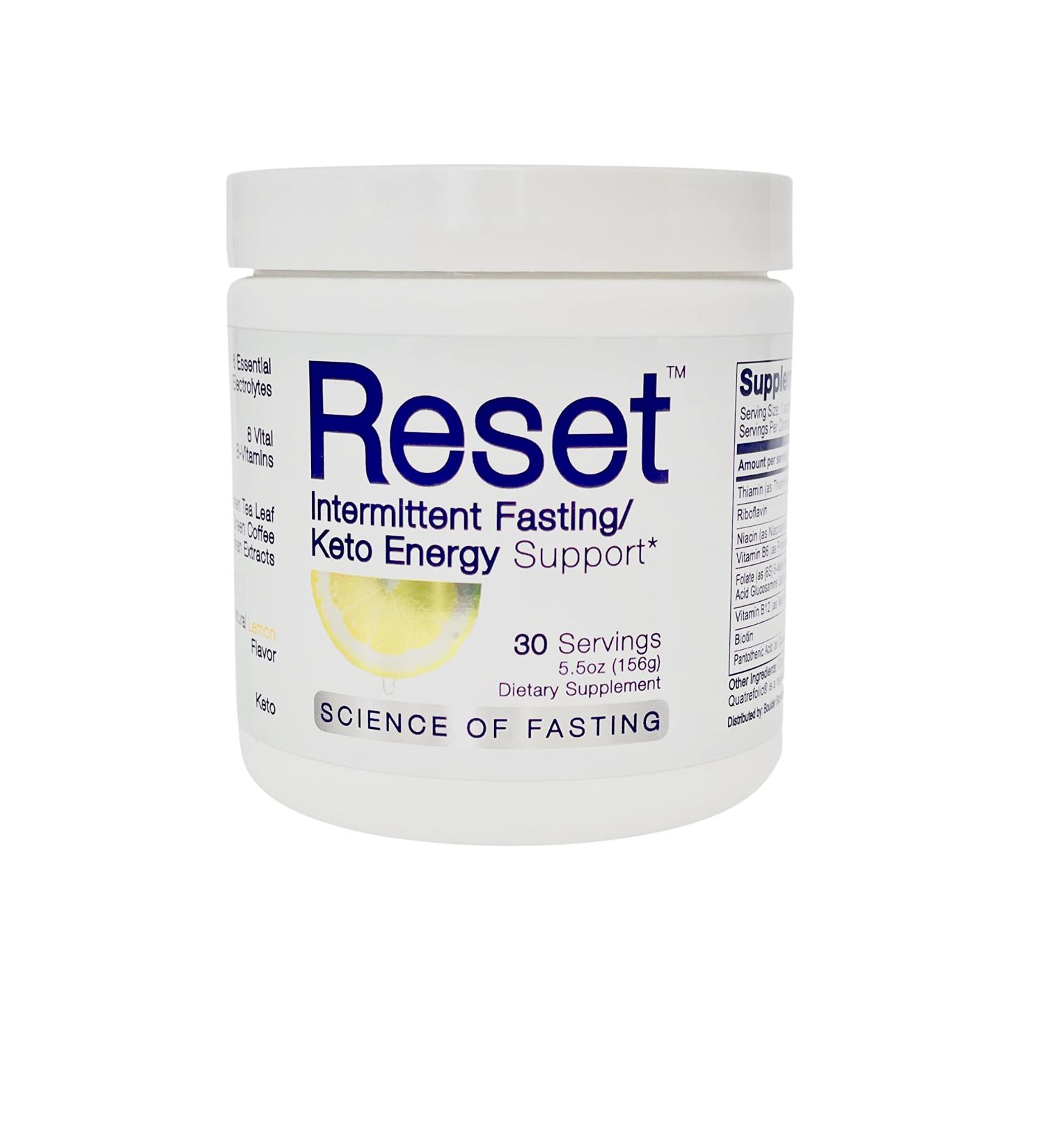 RESET Fasting Energy: 6 Electrolytes, Himalayan Salt, B-Complex Vitamins, 72 Minerals, Green Tea & Coffee, Pro Keto Lemon - 30 Servings - Buy Online on GoSupps.com
