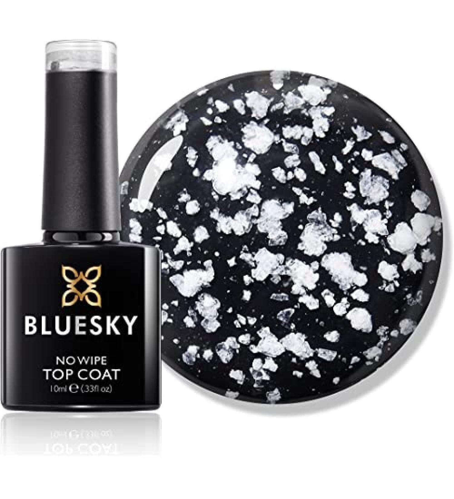 BLUESKY Gel Nail Polish Snowflake Top Coat - Shiny Snow White. Clear No-wipe top coat with snowflake effect 10ml (Requires curing under UV/LED Lamp) - Buy Online on GoSupps.com