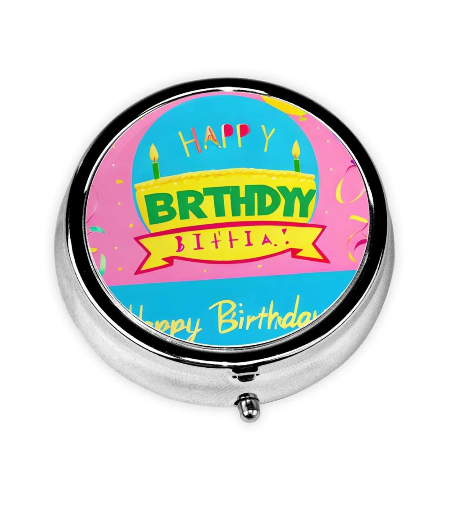Happy Birthday Balloon Round Pill Box | 3 Compartment Portable Travel Organizer for Pills - Buy Online on GoSupps.com