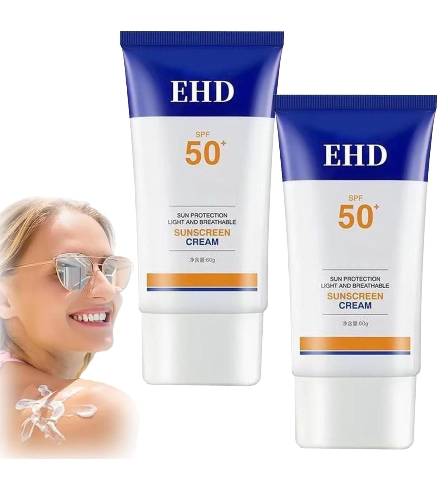 Ehd Sunscreen Sunscreen for Face Spf 50 Face Sunscreen Moisturizer Natural Sunscreen Facial Sunscreen Daily Uv Defense Sunscreen Fast-absorbing and Non-sticky (2PCS) - Buy Online on GoSupps.com