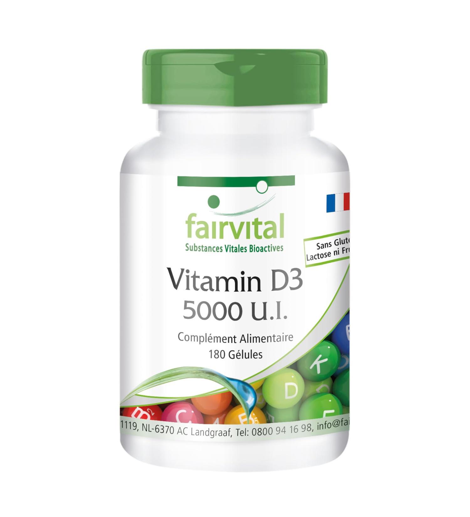 Fairvital | Vitamin D3 Highly dosed - 5000 IU - Cholecalciferol - Vitamin D3 in capsules - 180 Pcs - Buy Online on GoSupps.com