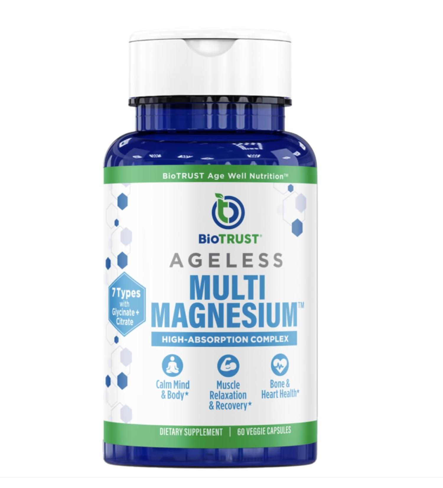 BioTrust Multi Magnesium Complex - High-Absorption 7-in-1 Supplement with Glycinate Malate Citrate Taurate Sucrosomial & More for Relaxation Focus Muscle Support - B6 & L-Theanine 60 Capsules - Buy Online on GoSupps.com