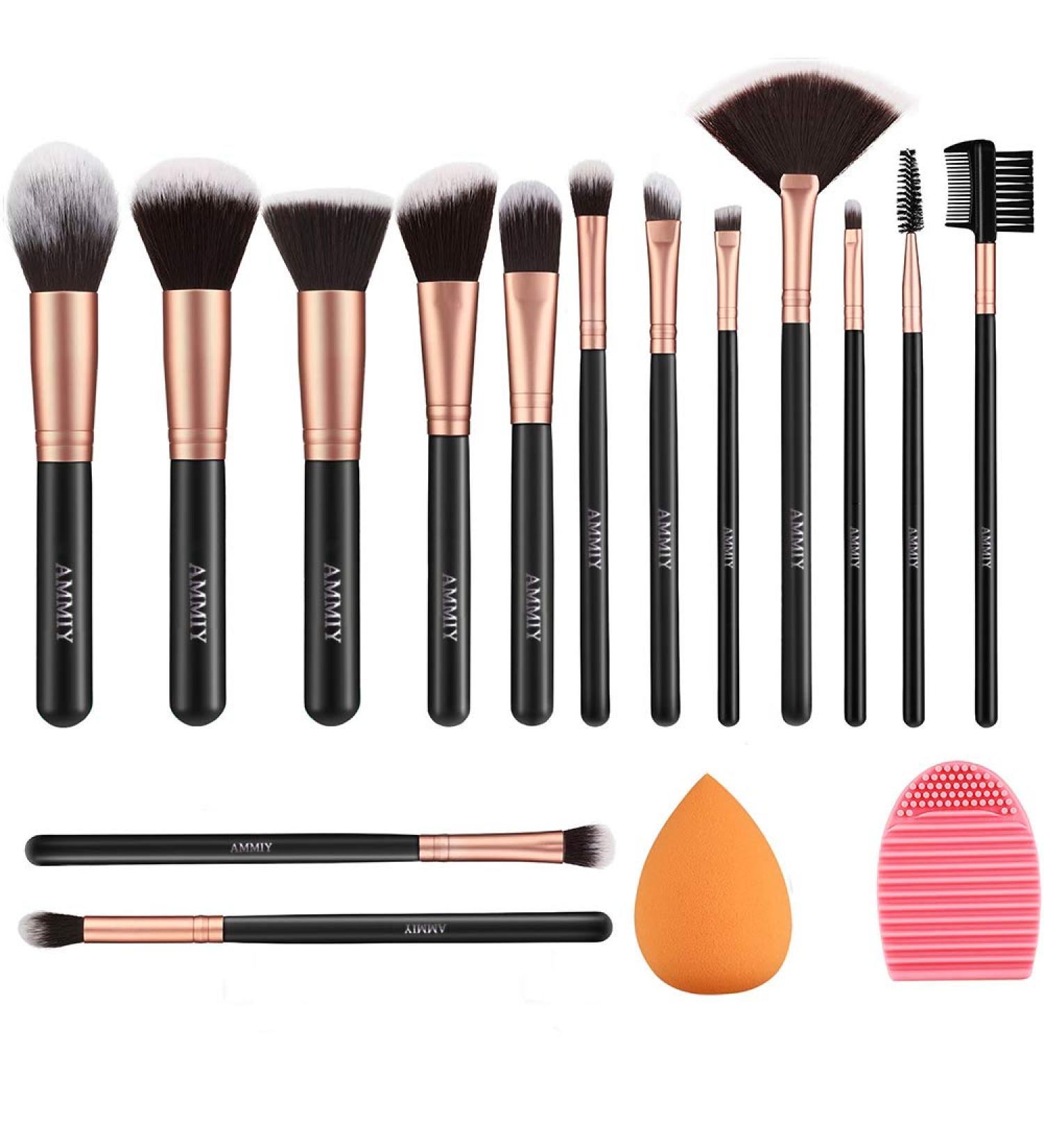 Rose Golden 14-Piece Makeup Brush Set with Blender Sponge and Cleaner - Cruelty-Free Synthetic Kabuki Brushes for Foundation, Powder, Blush, Eyeshadow - Premium Brochas De Maquillaje - Buy Online on GoSupps.com