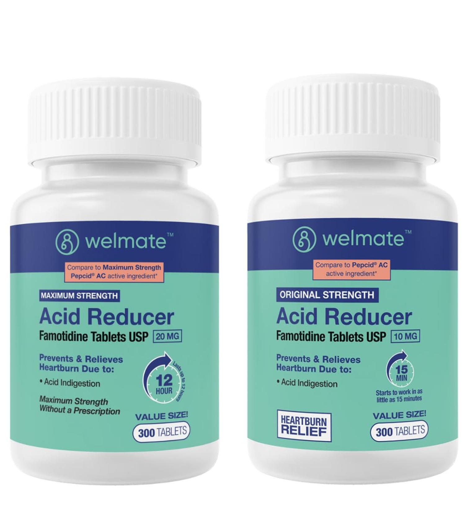 WELMATE Famotidine Heartburn Relief Bundle | 20mg Maximum Strength + 10mg Original Strength | 12hr Stomach & Acid Relief | 300 Tablets Each