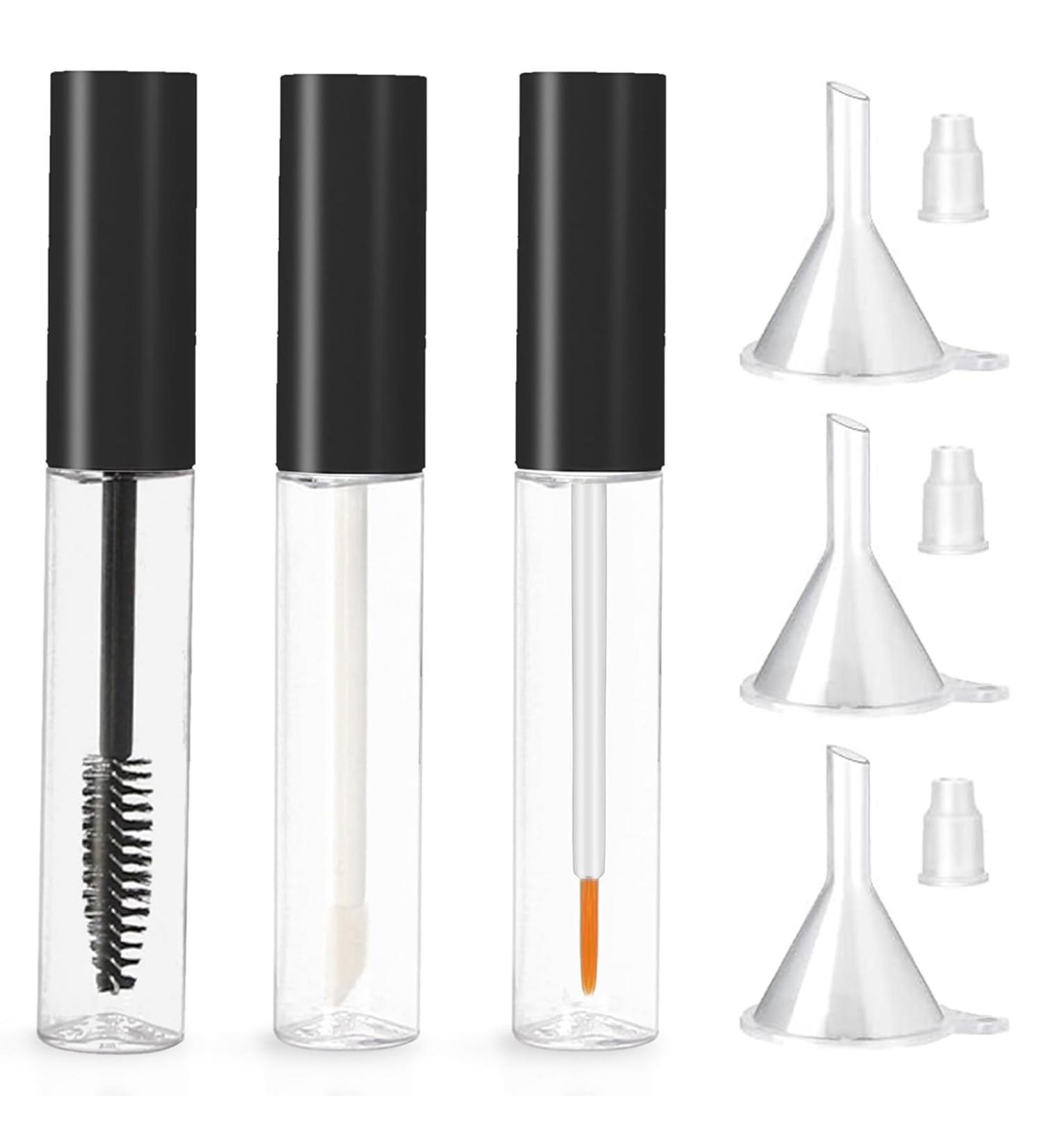 Set of 3/6 Mascara Tube Empty - Mascara Bottle and Wand Empty Glass 10ml Empty Mascara Tube and Wand Glass Amber Eyeliner Tube and Lip Gloss Tubes with Rubber Inserts and Funnels (1Set Black-a) 1Set Black-a - Buy Online on GoSupps.com