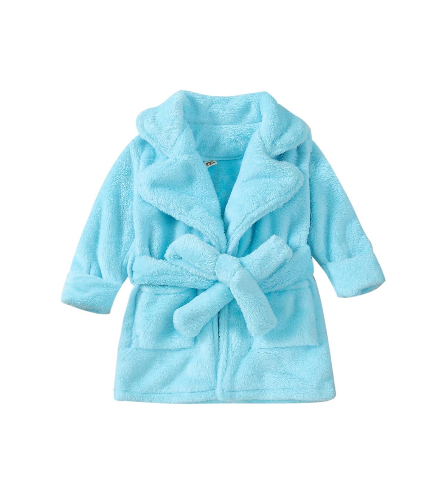 Soft Blue Jelly Baby Bathrobe for Toddler Girls & Boys | Flannel Nightwear & Pajamas | Winter Coat 1-2 Years - Buy Online on GoSupps.com