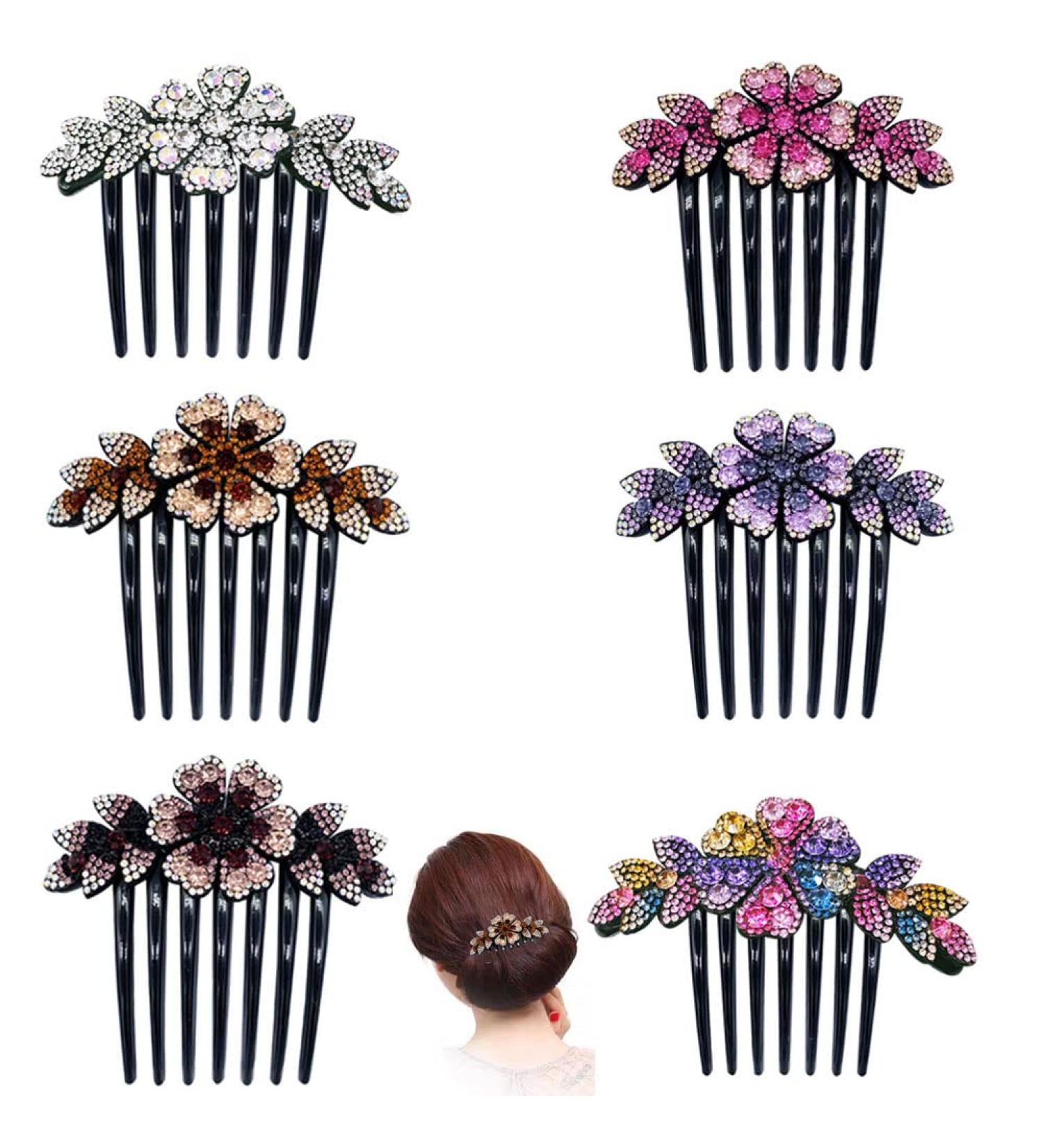 KuuGuu 6 PCS Women Flower Hair Comb Pins Rhinestone Slide Clips - Bride Wedding Headdress Hair Accessories (Pattern_2) - Buy Online on GoSupps.com