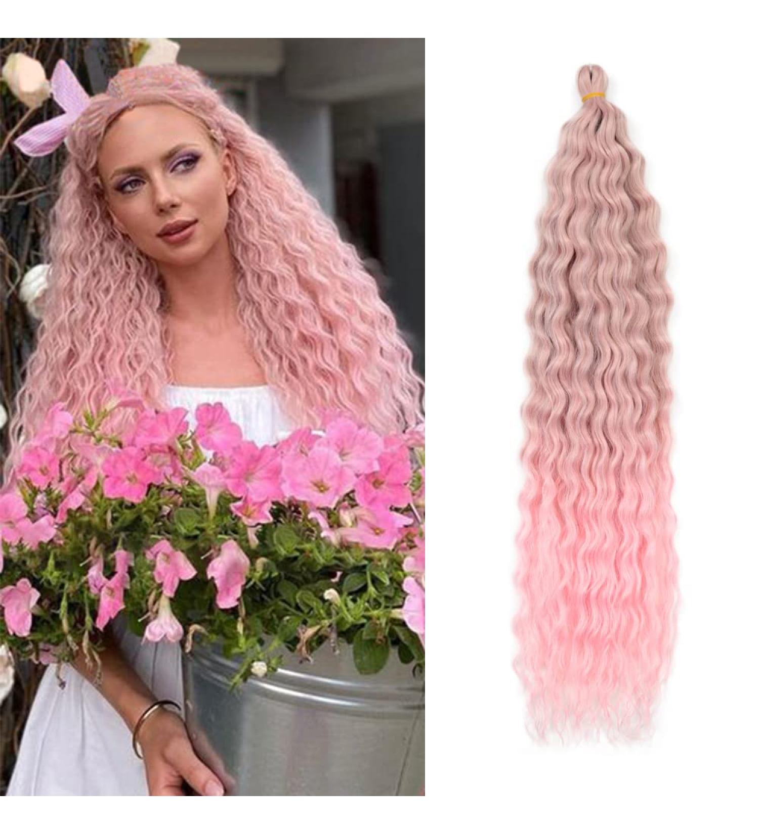 22 Inch Deep Twist Crochet Hair Ocean Wave Curly Bohemian Braids | Synthetic Hair Extensions in Gray/Pink 3 Pack Bundle for Women & Girls - Buy Online on GoSupps.com