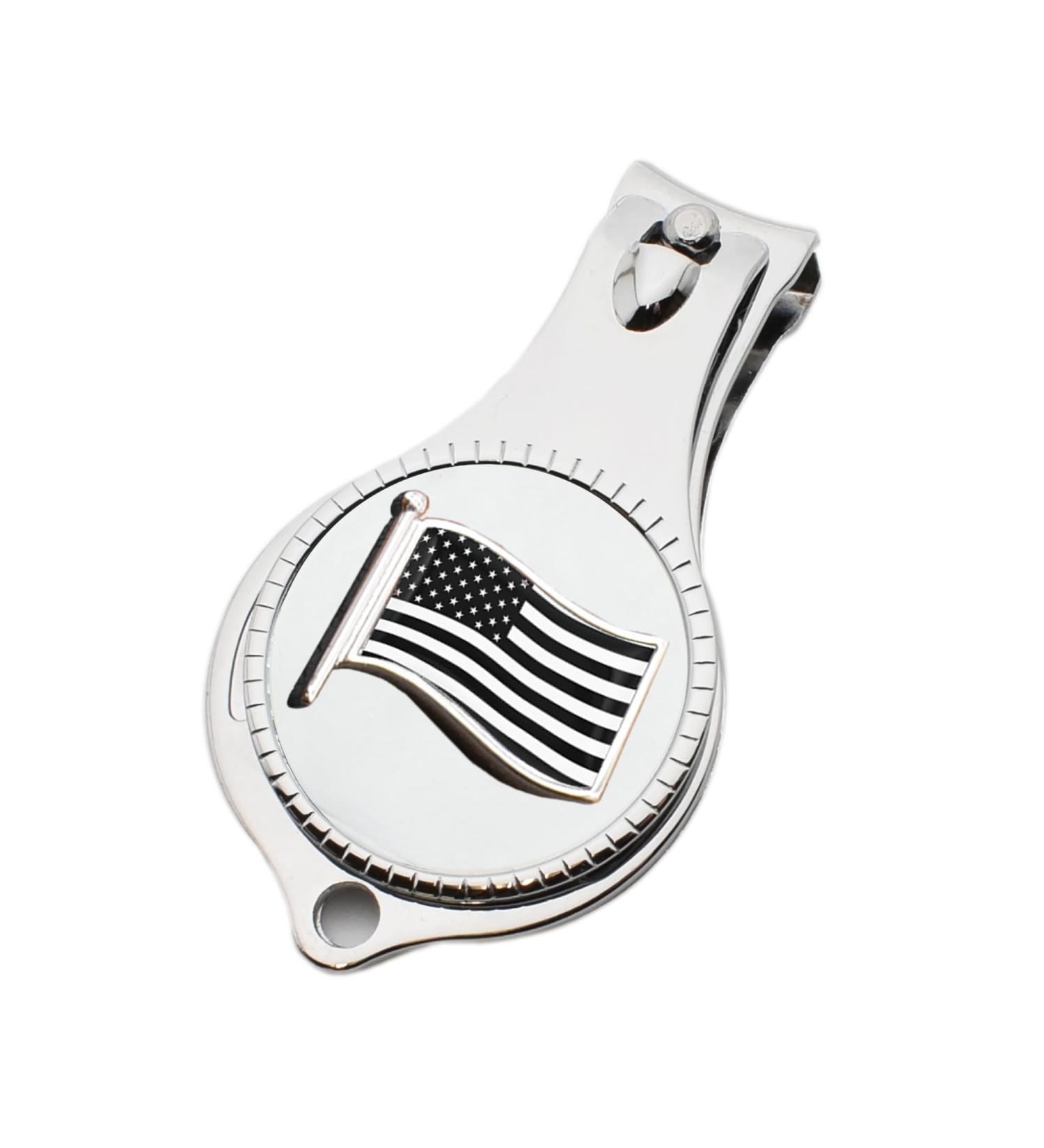 Black & White USA Flag Design Pocket Metal Nail Clipper Bottle Opener with Personalised Engraved Message Presented in a Velvet Pouch - Buy Online on GoSupps.com