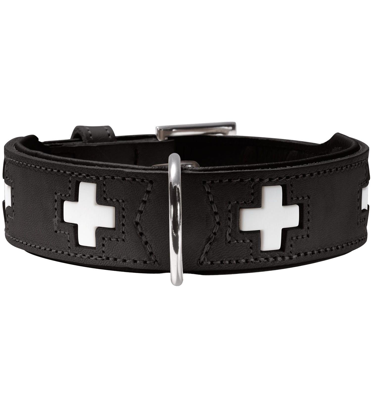 HUNTER SWISS dog collar leather high quality Swiss cross 32 (XS) black black 32 (XS) Collar