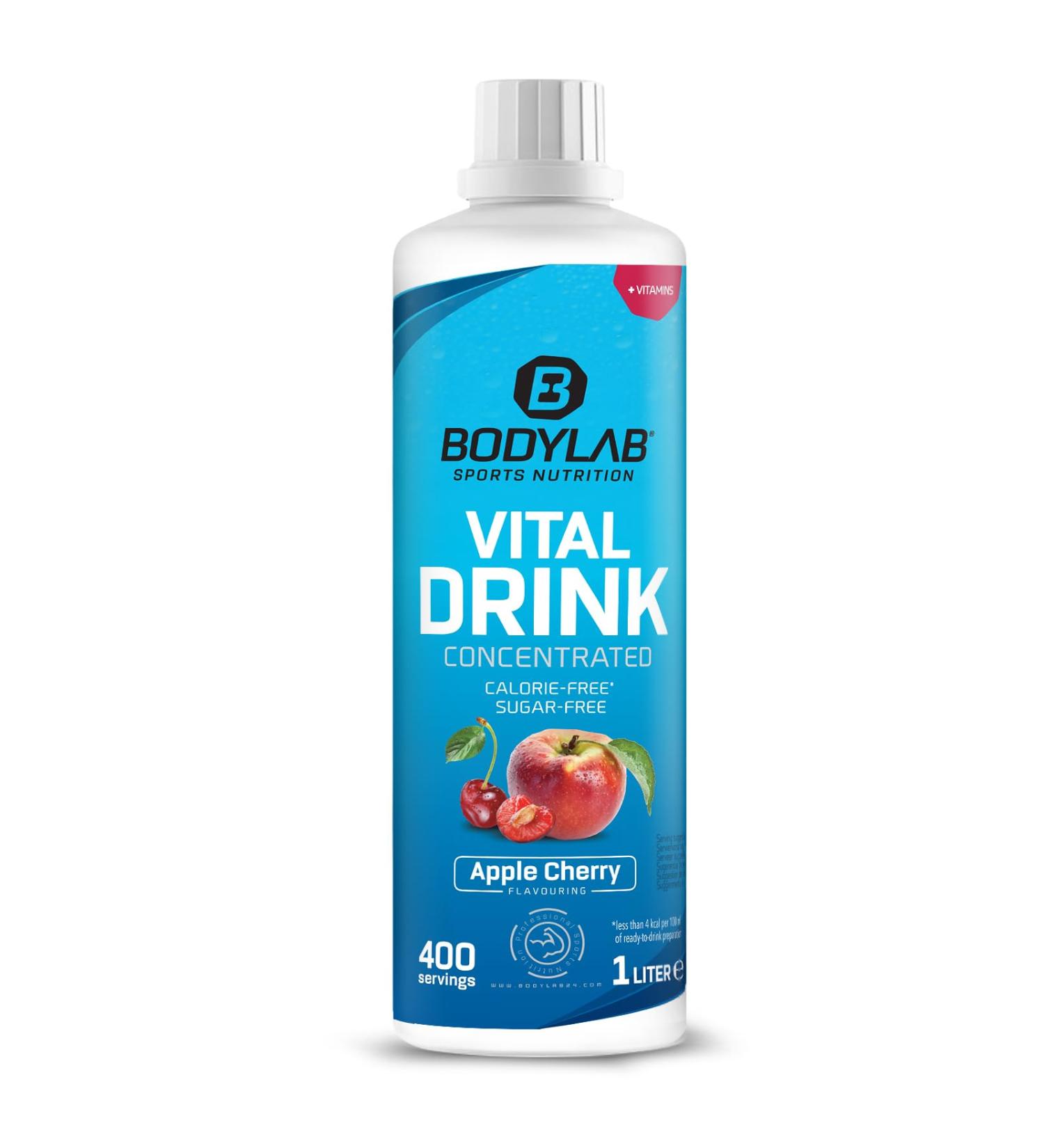 BODYLAB24 Vital Drink Concentrate - Sugar-Free Apfel-Kirsch 1000ml | Low-Calorie Sports Drink with Vitamins & L-Carnitine - International Shipping Available - Buy Online on GoSupps.com