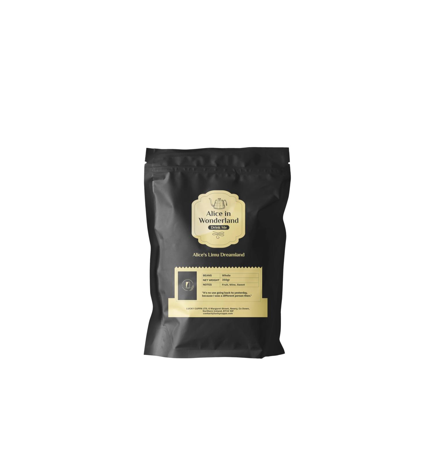 Lucky Cuppa's "Drink Me Potion" Alice's Limu Dreamland - Ethiopian Coffee Beans - Light Roast Whole Coffee Beans - Alice in Wonderland Gifts for Coffee Lovers - 250g - Buy Online on GoSupps.com
