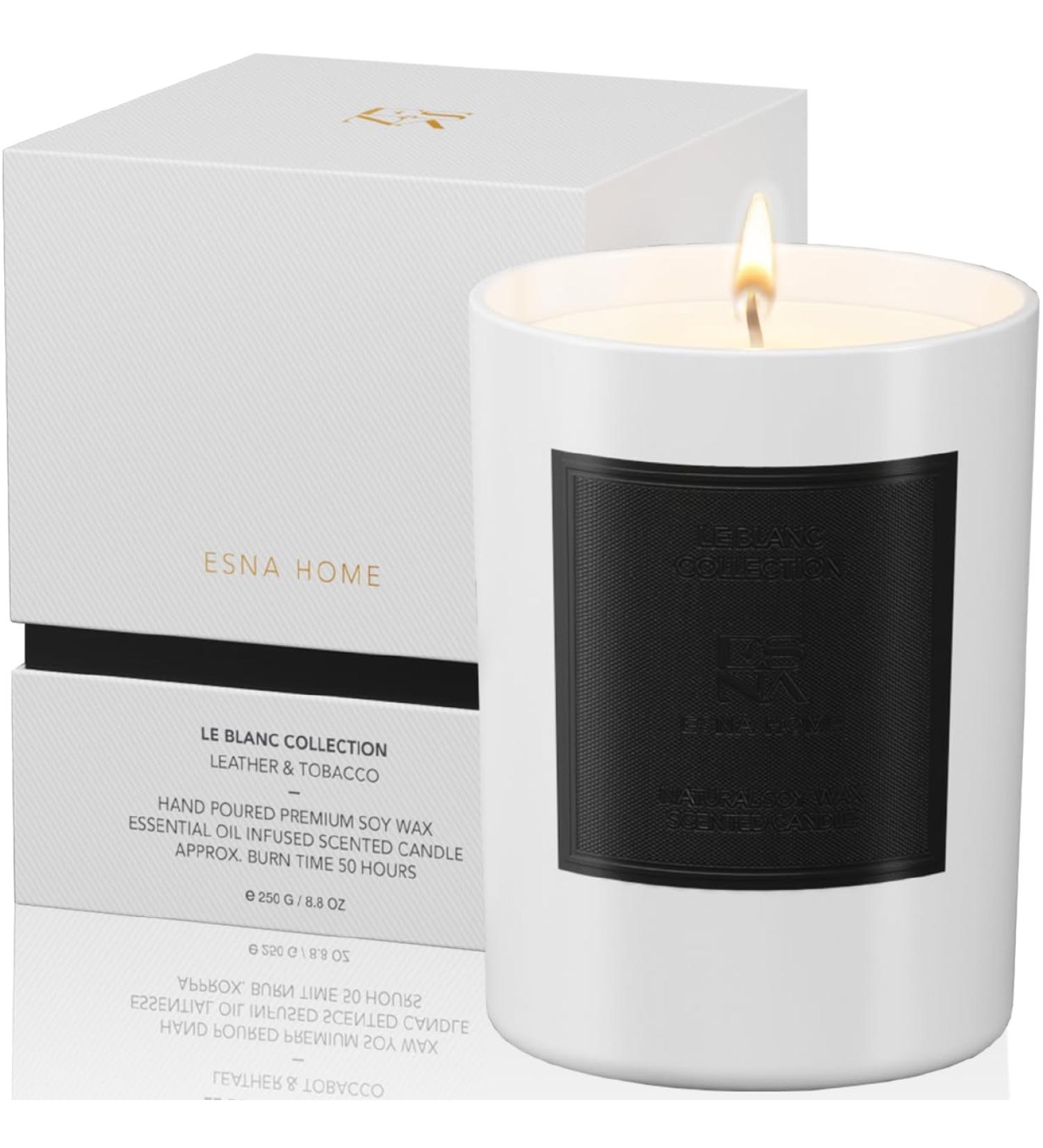 ESNA HOME Leblanc Leather & Tobacco Aromatherapy Candles | Natural Soy | 50-Hour Burn | Perfect Mother s Day Gift - Buy Online on GoSupps.com