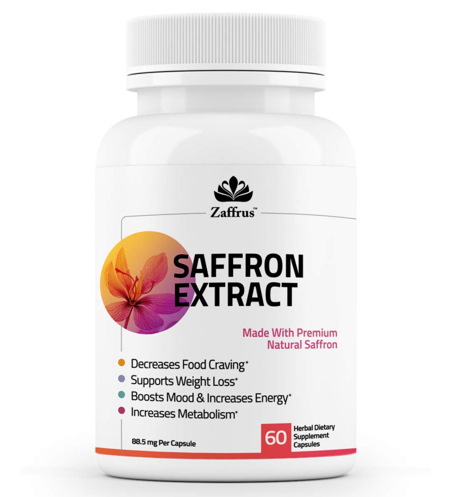 Zaffrus Pure Saffron Extract 88.5mg - Mood Enhancement, Eye Support, Anti-Stress, Appetite Suppressant - 60 Capsules - Buy Online on GoSupps.com