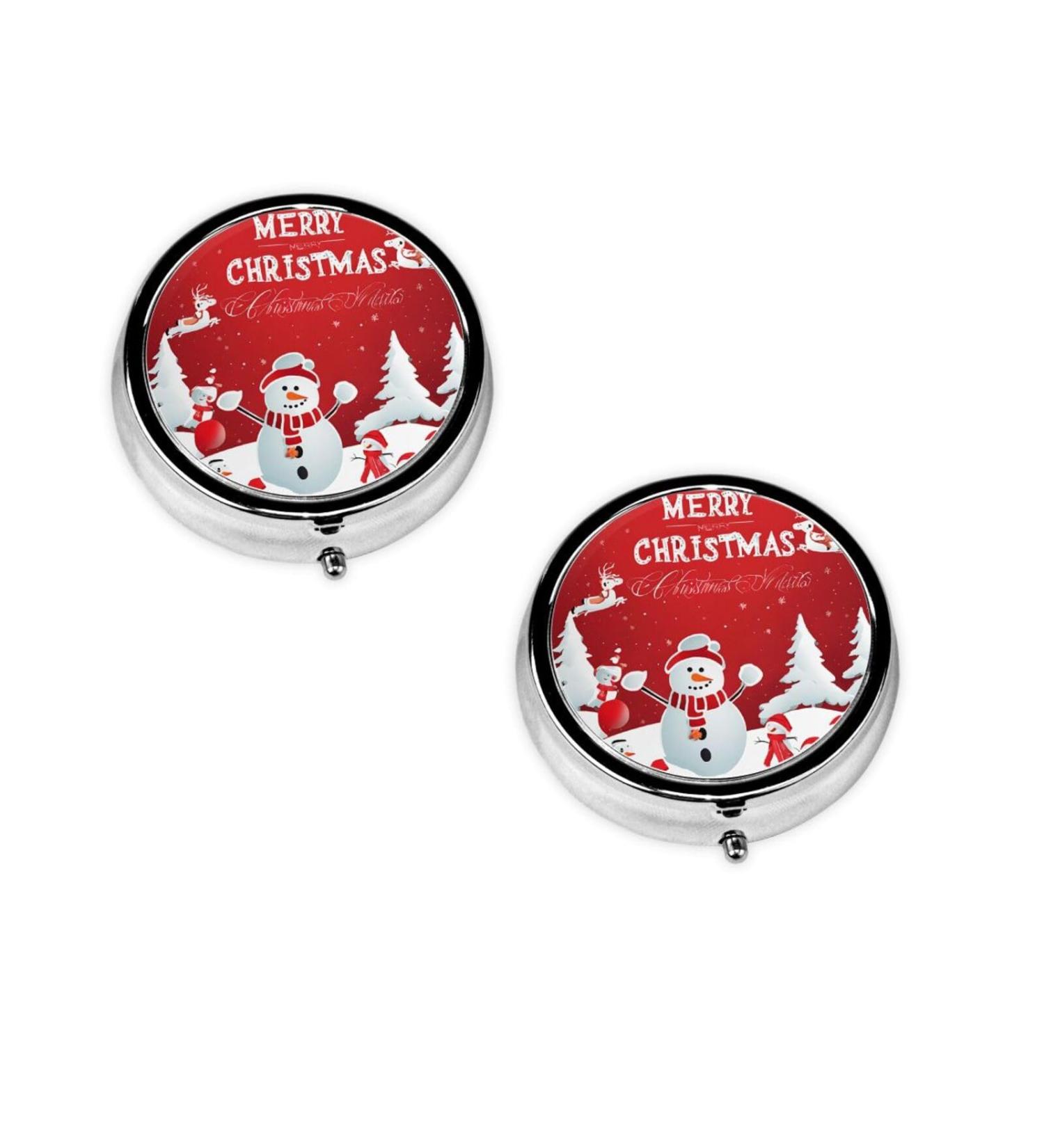 Buy Merry Christmas Mini Round Pill Box - 3 Compartment Travel Pill Organizer for Home & Office Use | International Shipping Available - Buy Online on GoSupps.com