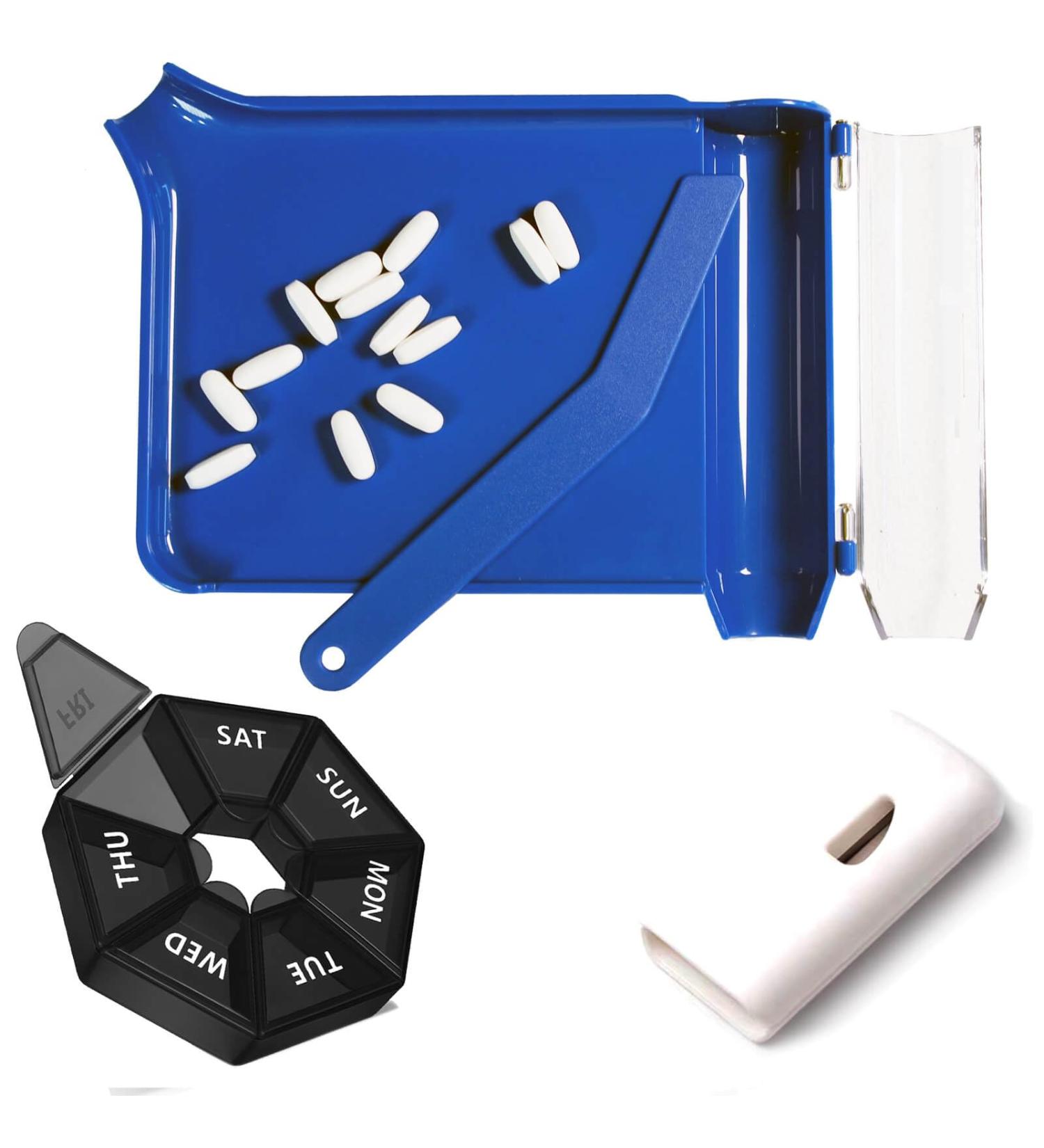 Left Handed Pill Counter Tray Kits - 3 Pack with Organizer & Cutter | Blue Pill Counting Set for Easy Medication Management - Buy Online on GoSupps.com