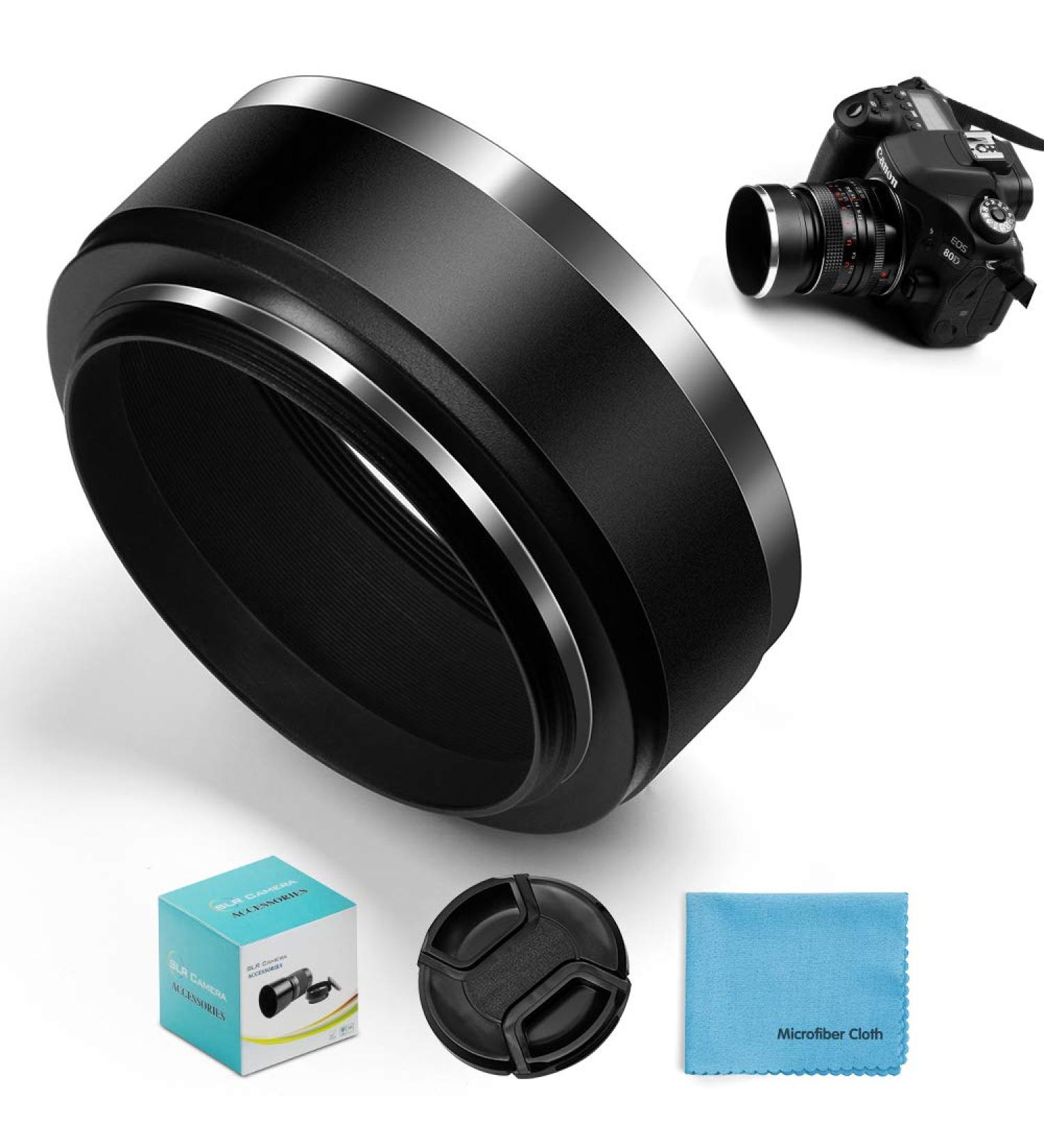 52mm Metal Standard Lens Hood Sunshade + Lens Cap for Canon Nikon Sony - Includes Cleaning Cloth - Buy Online on GoSupps.com