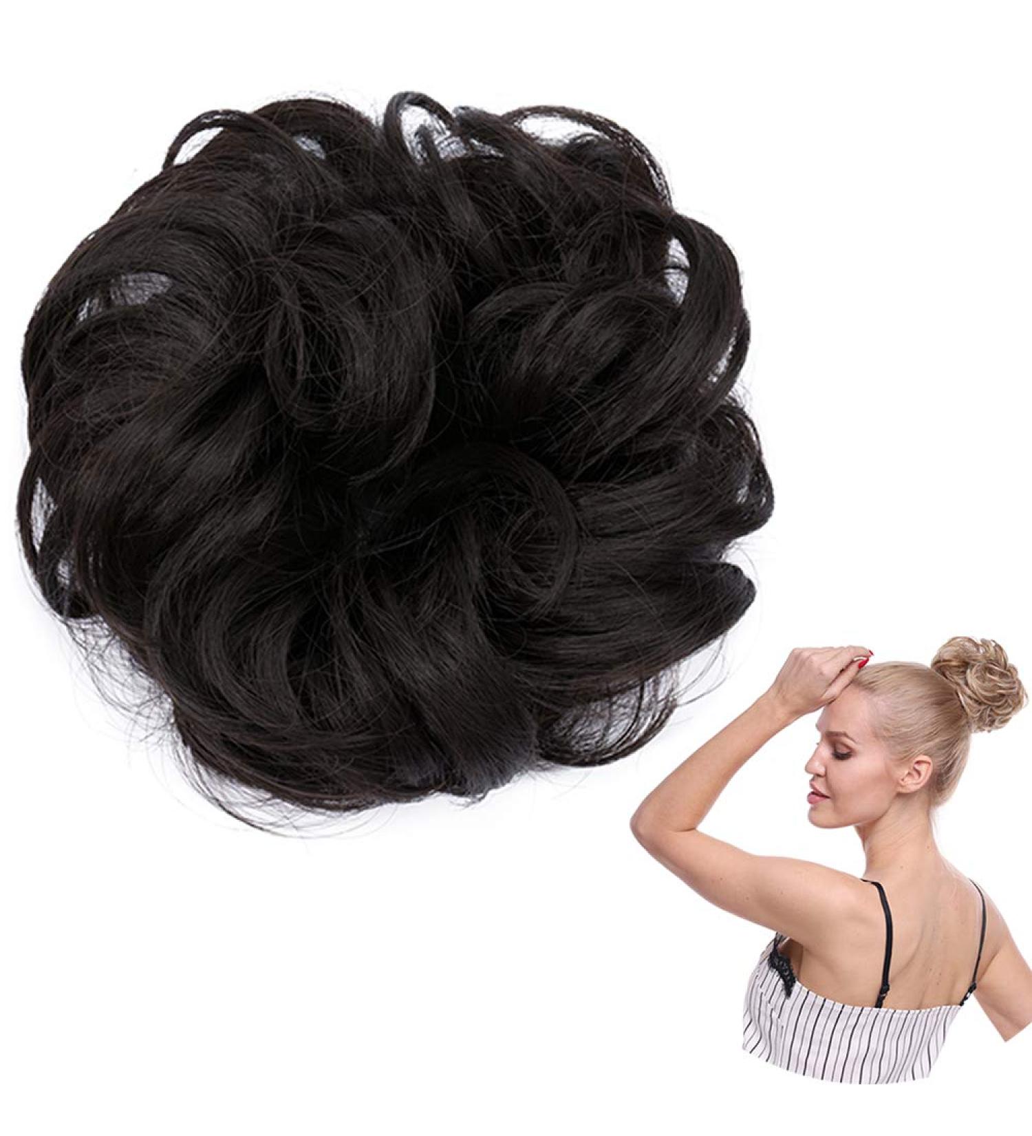 Medium Brown Curly Messy Updo Scrunchie Hair Bun Extension Ponytail Chignon - Buy Online on GoSupps.com