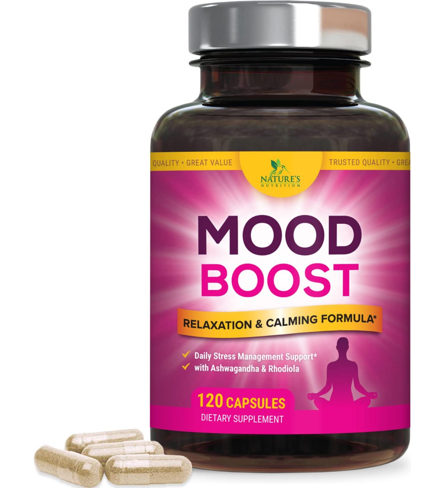 Calm Support Supplement - 1000mg Herbal Formula with Ashwagandha, L-Theanine & GABA for Natural Stress Relief & Relaxation - 120 Capsules - Buy Online on GoSupps.com