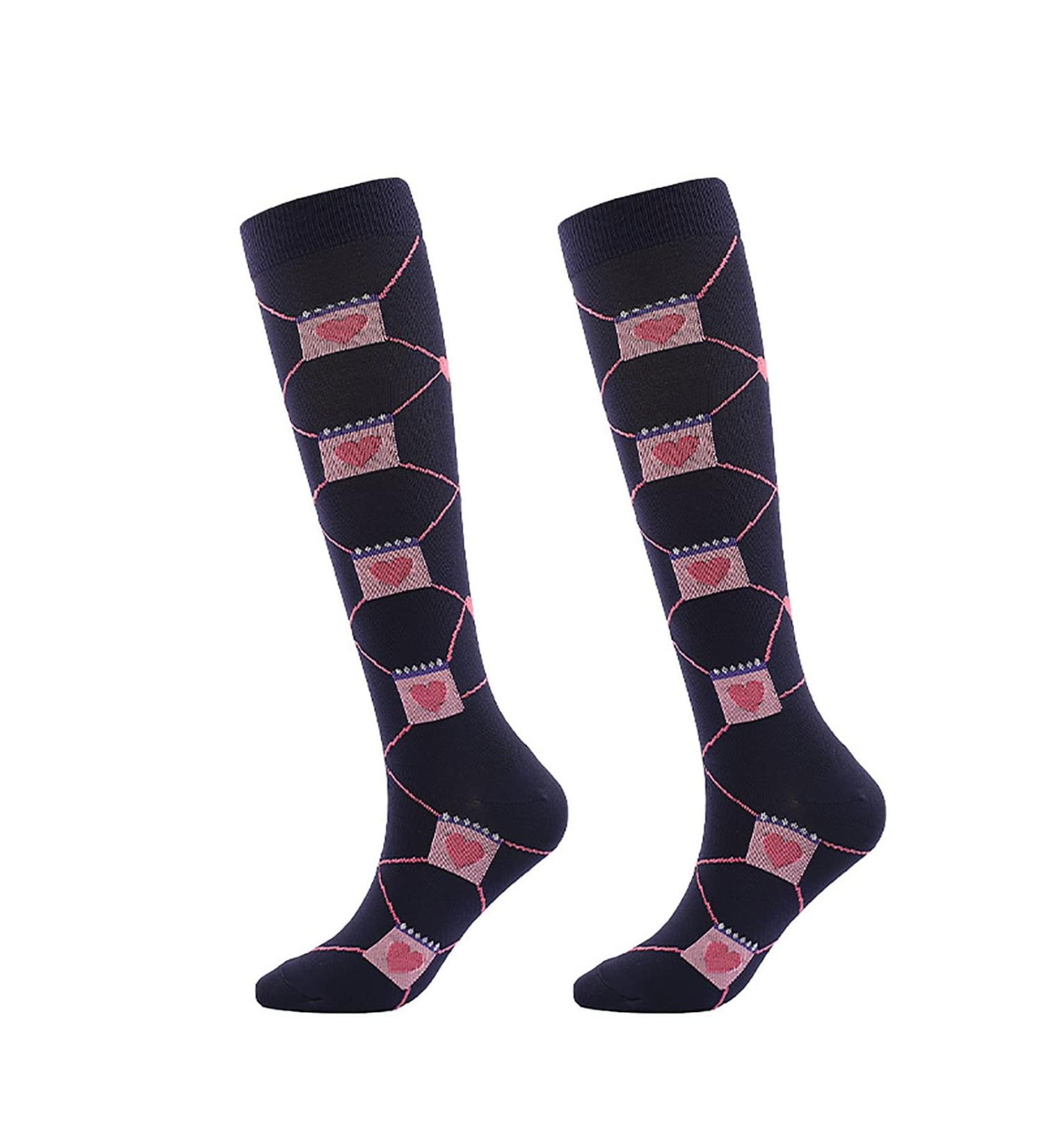 Long Socks Dot Heart Adult Compression Stockings Anti-Friction Anti-Pilling Black S