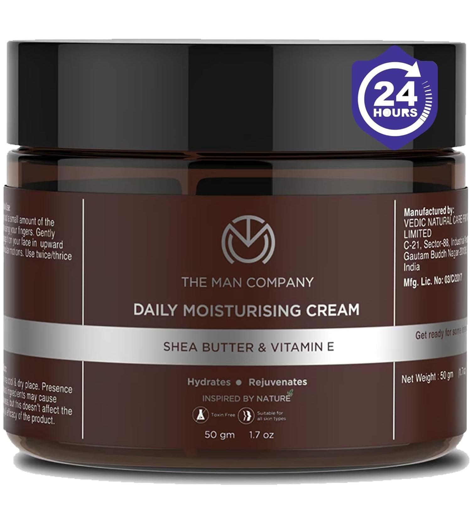 The Man Company Non-Sticky Daily Moisturizing Cream for Men | Hydrating Face Moisturizer with Shea Butter & Vitamin E | 50gm - For Dry Skin - Buy Online on GoSupps.com